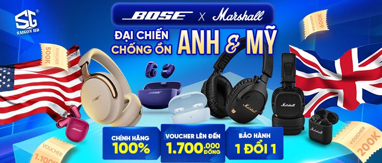 Khuyến mãi tai nghe Bluetooth chống ồn Bose & Marshall chính hãng