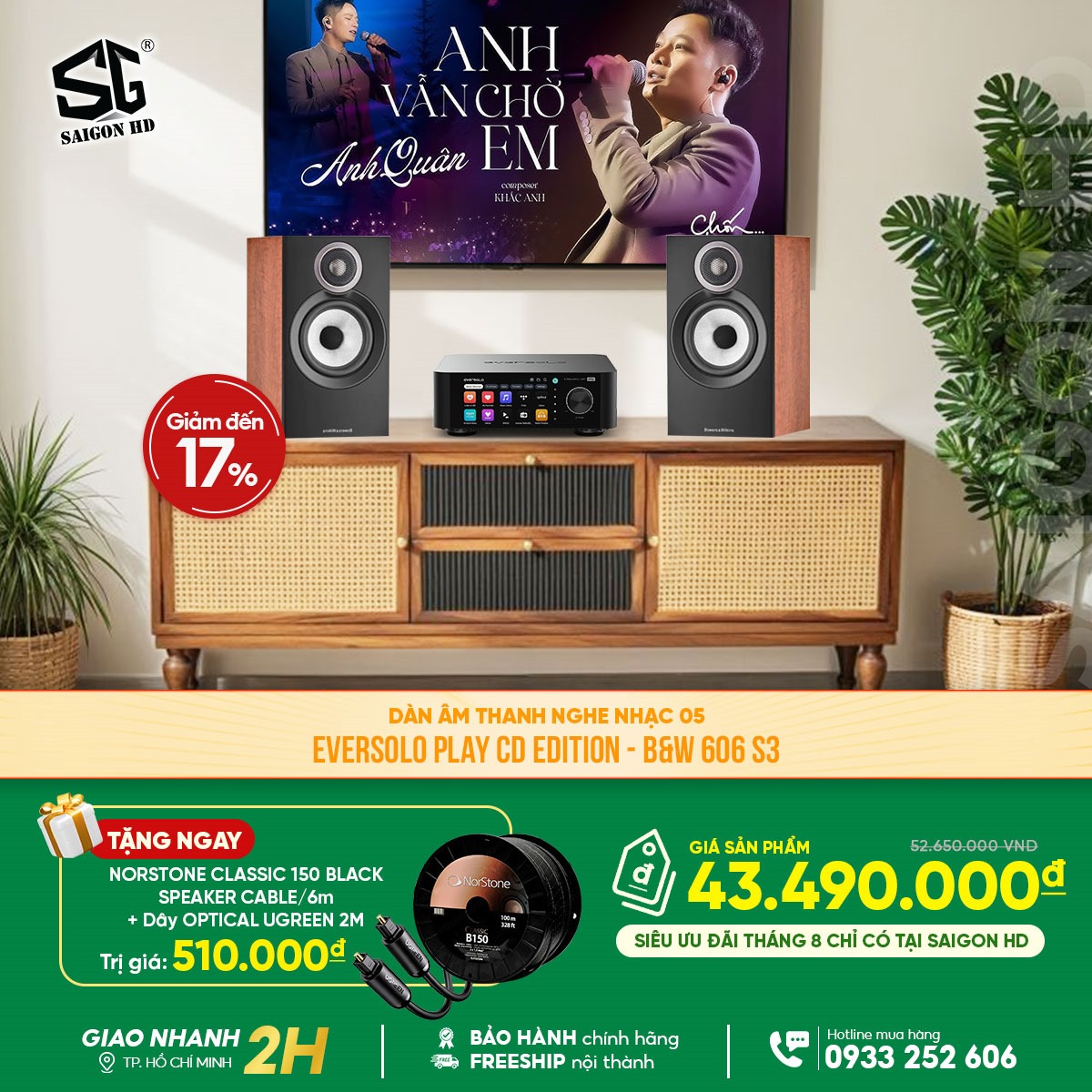 Khuyến mãi dàn âm thanh nghe nhạc phối ghép từ ampli nghe nhạc Eversolo Play CD Edition & Loa bookshelf B&W 606 S3 chính hãng