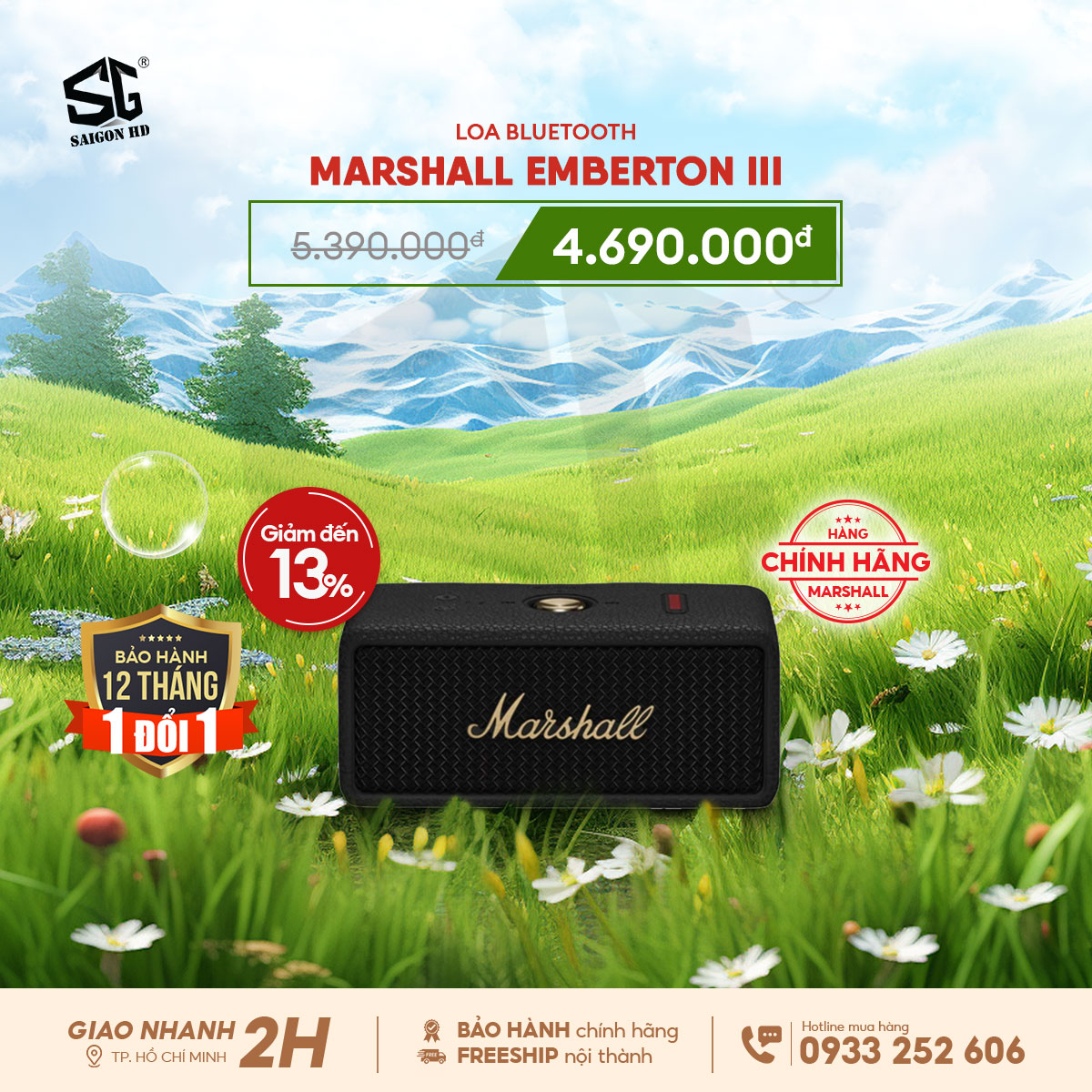 Khuyến mãi loa Bluetooth di động Marshall Emberton III chính hãng giá rẻ nhất 2025