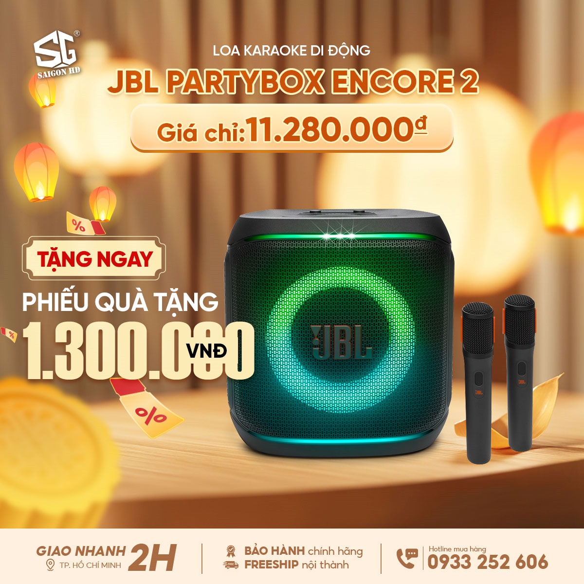 Khuyến mãi giảm giá loa kéo Karaoke Bluetooth di động JBL PartyBox Encore 2 chính hãng giá rẻ nhất