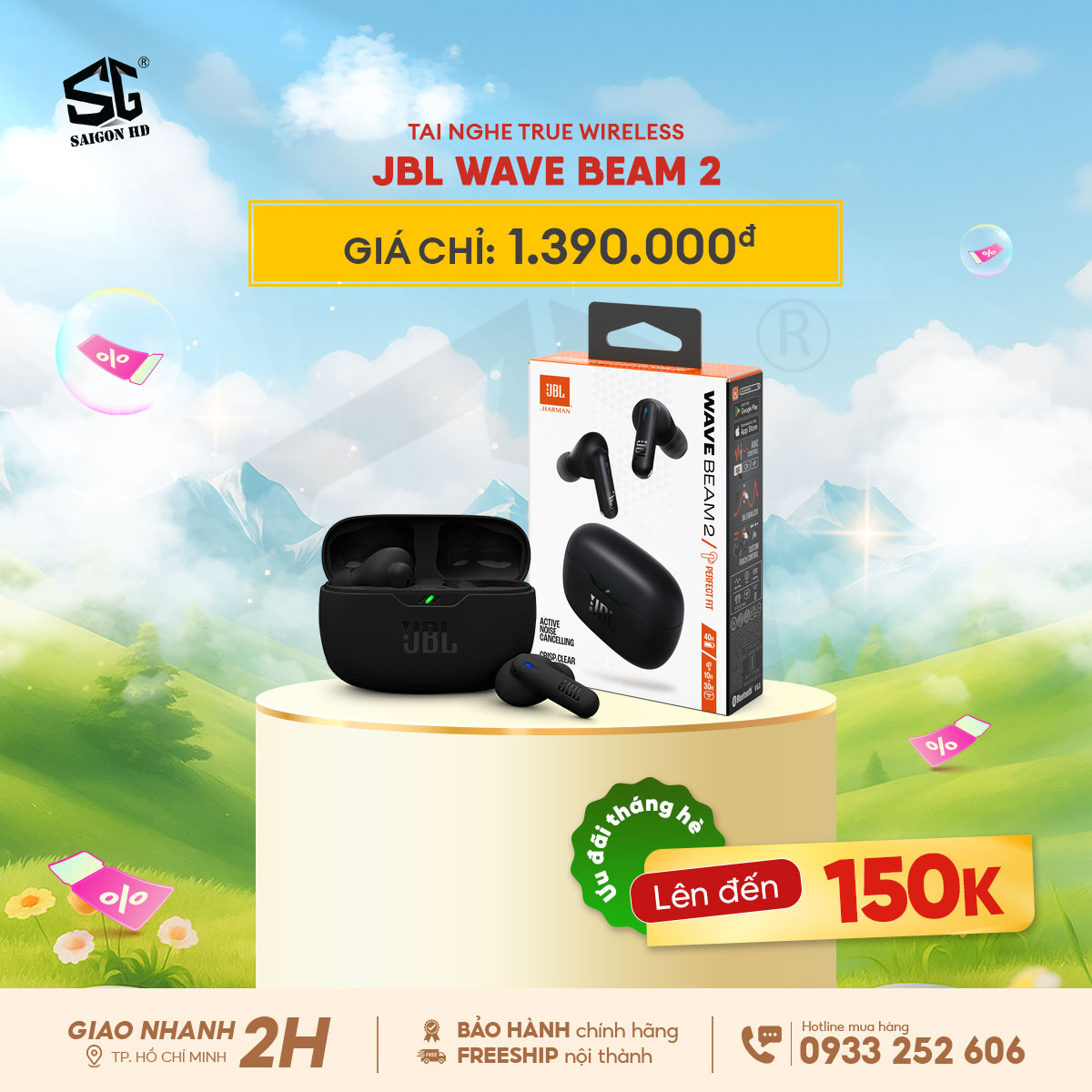 Khuyến mãi giảm giá tai nghe True Wireless chống ồn JBL Wave Beam 2 chính hãng giá rẻ nhất 2025