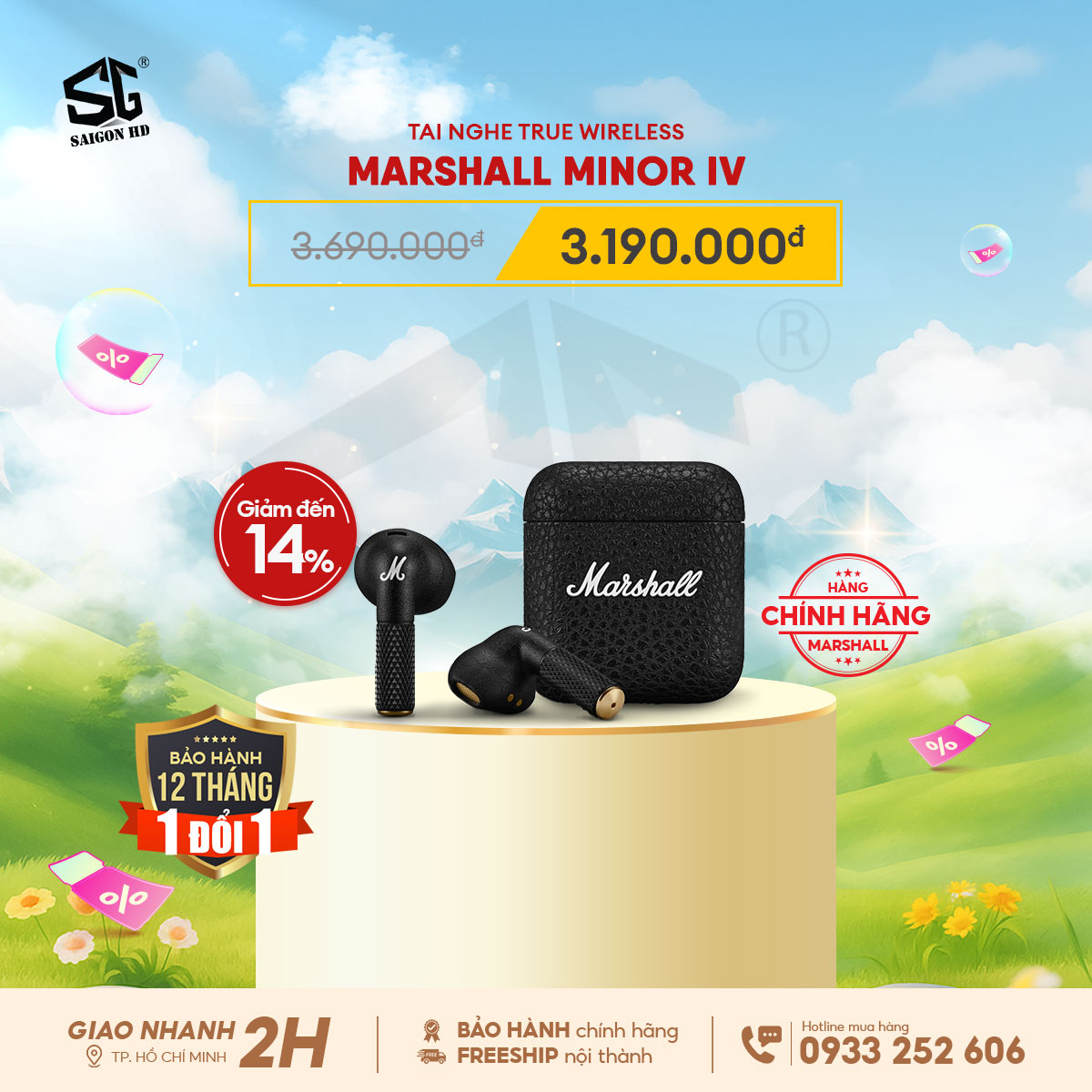 Khuyến mãi giảm giá tai nghe True Wireless chống ồn Marshall Minor IV chính hãng giá rẻ nhất 2025