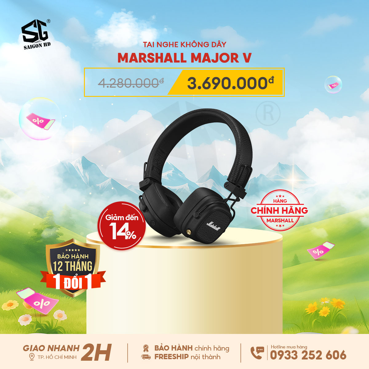 Khuyến mãi giảm giá tai nghe không dây Bluetooth khử tiếng ồn Marshall Major V chính hãng giá rẻ nhất 2025