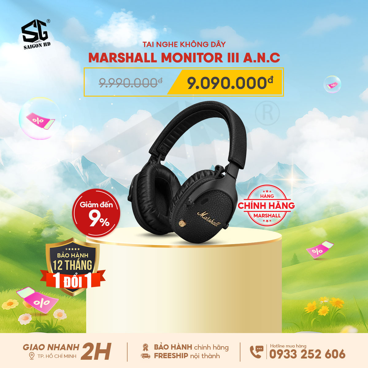 Khuyến mãi giảm giá tai nghe không dây Bluetooth khử tiếng ồn Marshall Monitor III A.N.C chính hãng giá rẻ nhất 2025