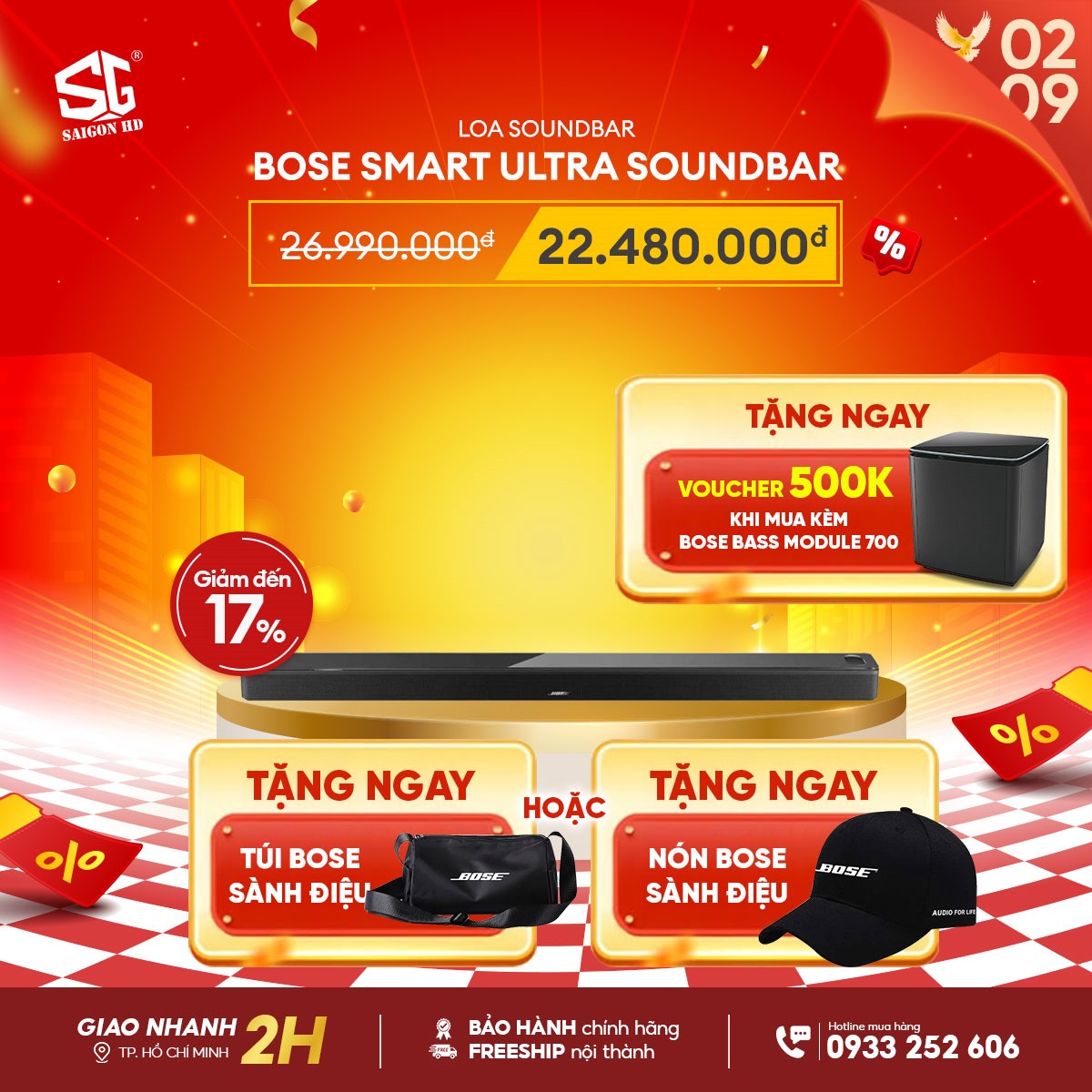 Mừng Quốc khánh 02/09 giảm giá loa thanh Bose Smart Ultra SoundBar chính hãng giá rẻ nhất