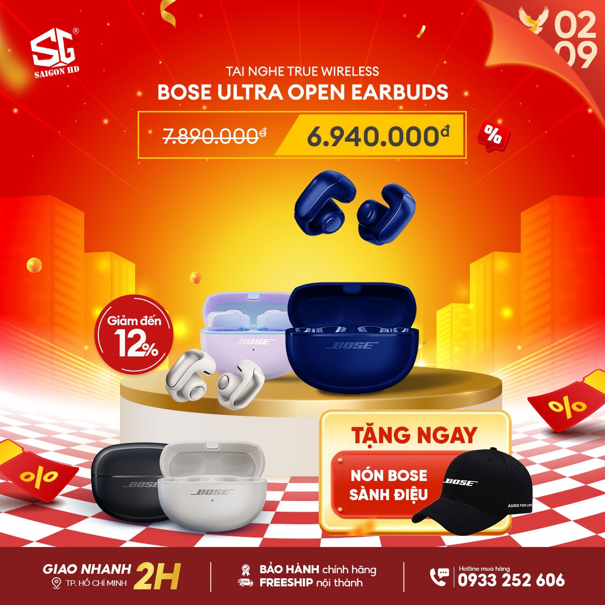 Mừng Quốc khánh 02/09 giảm giá tai nghe True Wireless Bose Ultra Open Earbuds chính hãng giá rẻ nhất