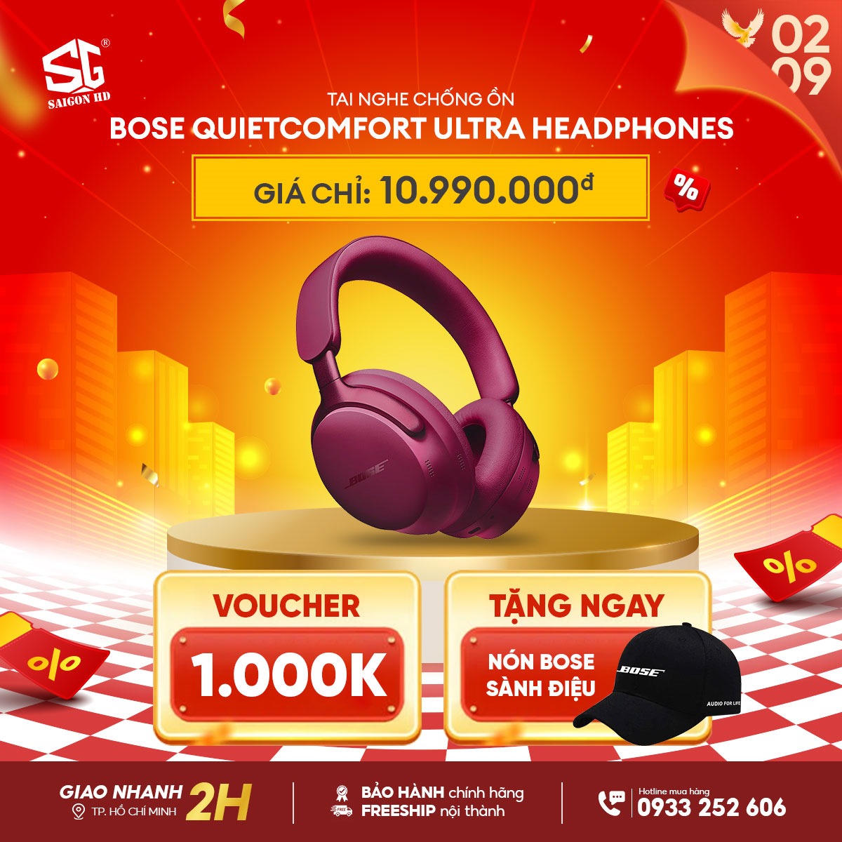 Mừng Quốc khánh 02/09 giảm giá tai nghe Bluetooth không dây chống ồn Bose QuietComfort Ultra Headphones chính hãng giá rẻ nhất
