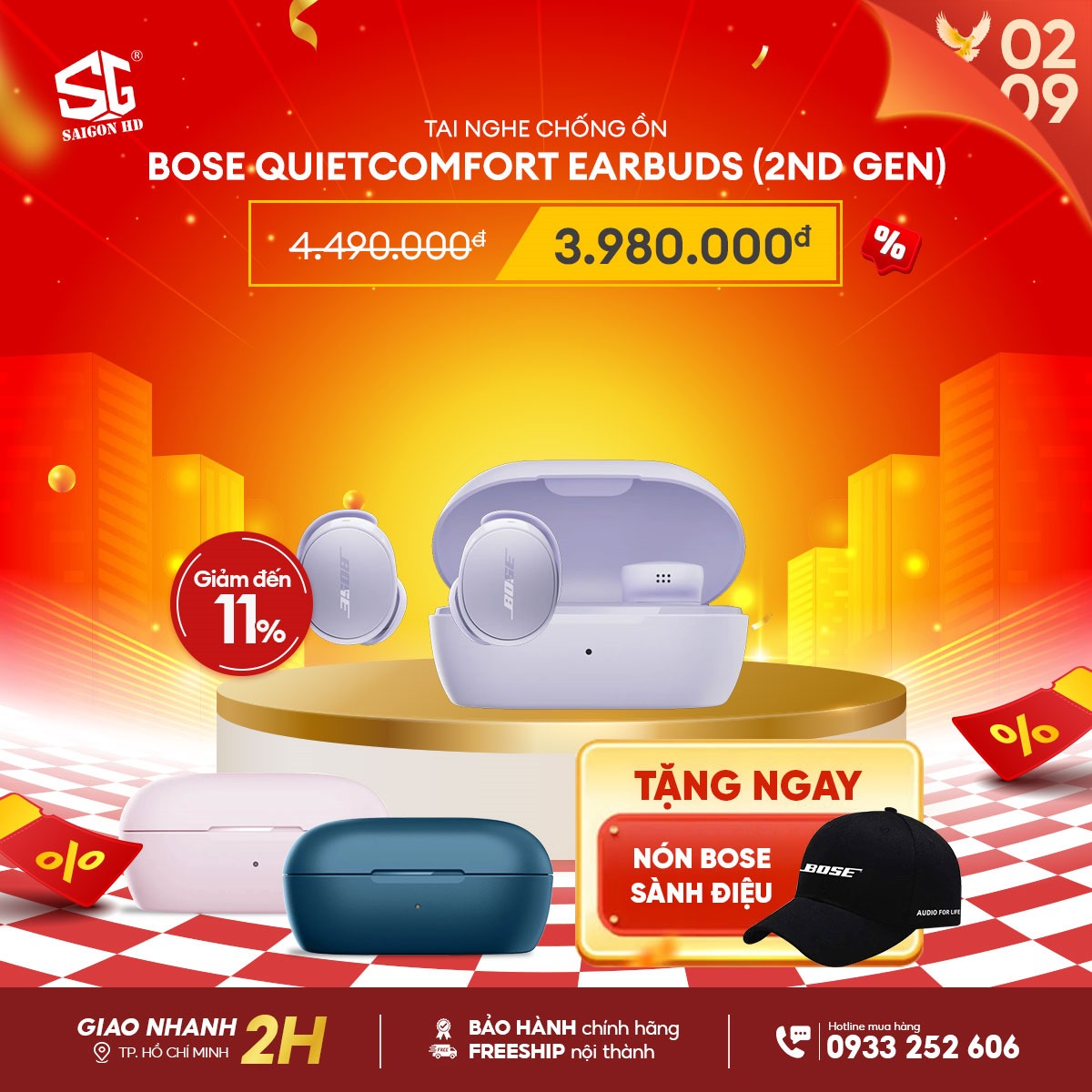 Mừng Quốc khánh 02/09 giảm giá tai nghe True Wireless chống ồn Bose QuietComfort Earbuds 2 chính hãng giá rẻ nhất