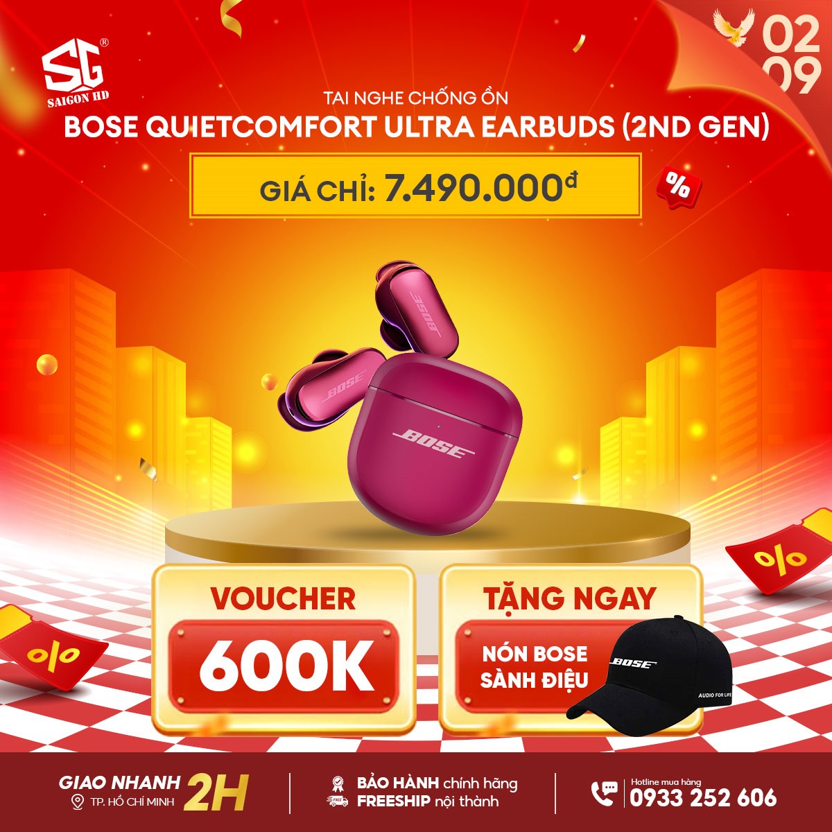 Mừng Quốc khánh 02/09 giảm giá tai nghe True Wireless chống ồn Bose QuietComfort Ultra Earbuds 2 chính hãng giá rẻ nhất