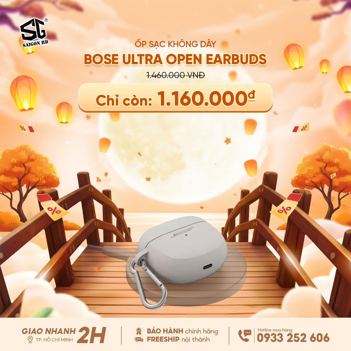 Khuyến mãi giảm giá ốp sạc không dây Bose Ulra Open Earbuds chính hãng nhân dịp trung thu 2025