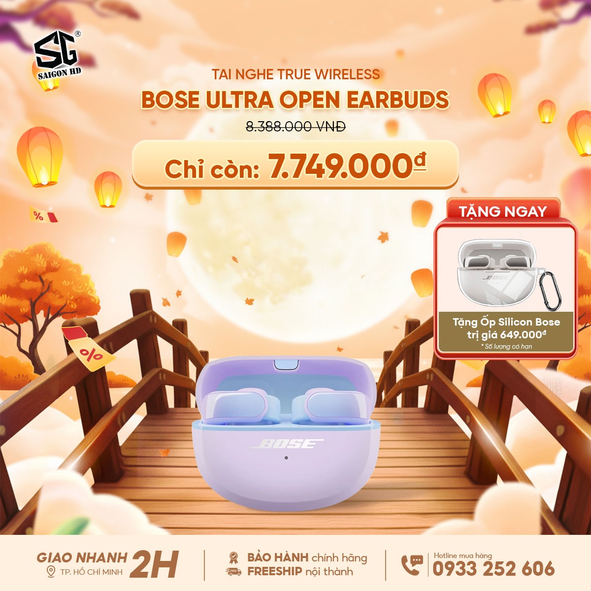 Khuyến mãi tặng quà tai nghe True Wireless Bose Ultra Open Earbuds chính hãng nhân dịp trung thu 2025