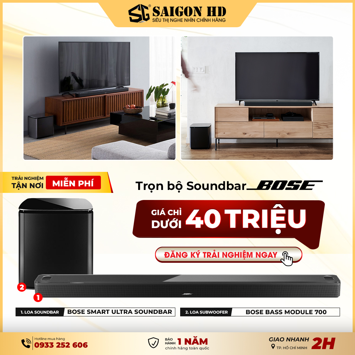 Trải nghiệm Miễn phí Dàn âm thanh SoundBar Bose Smart Ultra SoundBar & Sub không dây Bose Bass Module 700 chính hãng giá rẻ nhất
