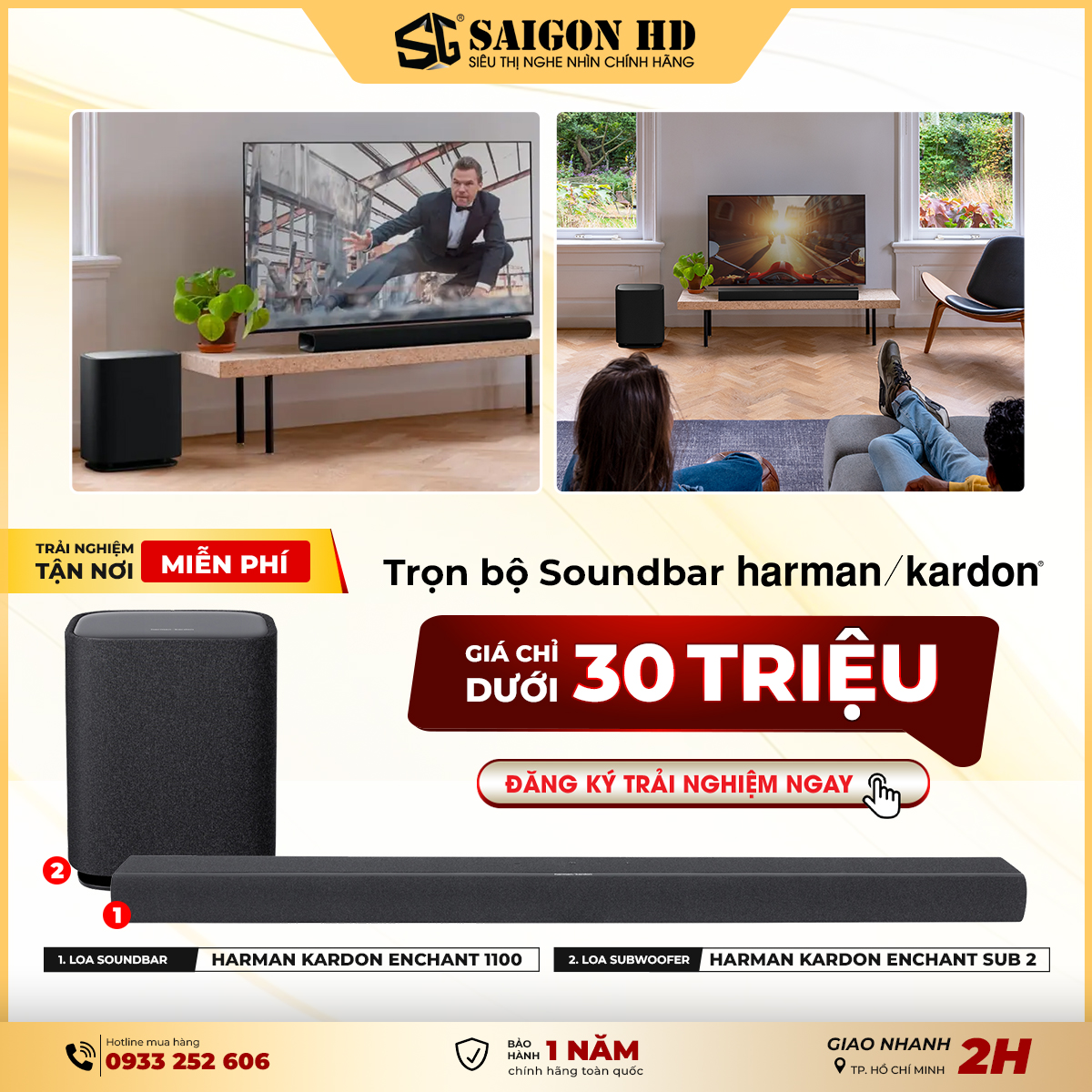 Trải nghiệm Miễn phí Dàn âm thanh SoundBar Harman Kardon Enchant 1100 & Sub không dây Harman Kardon Enchant Sub 2 chính hãng giá rẻ nhất