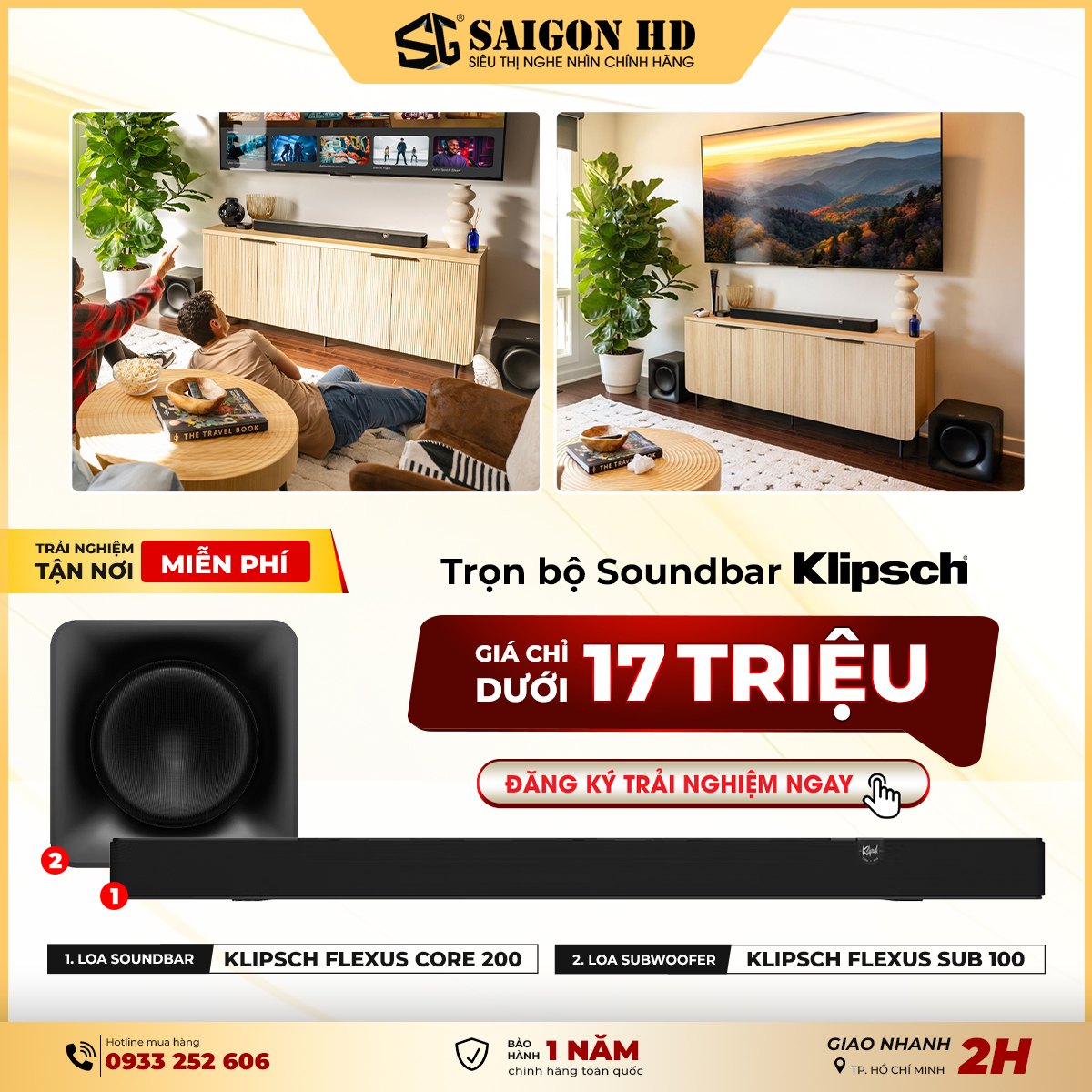 Dàn âm thanh SoundBar Klipsch Flexus Core 200 & Sub không dây Klipsch Flexus Sub 100 chính hãng giá rẻ nhất