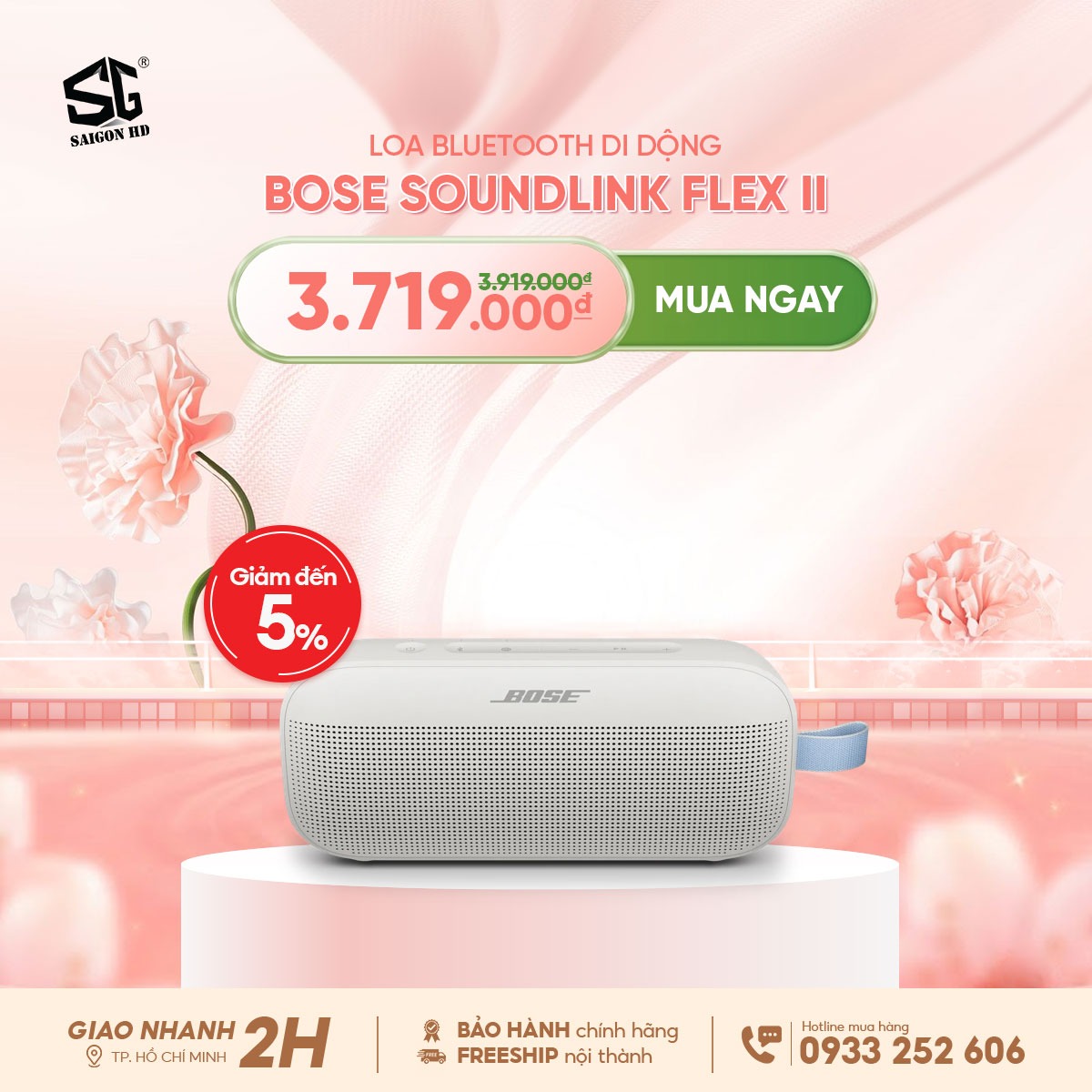 Khuyến m&atilde;i mừng ng&agrave;y 8/3 giảm gi&aacute; loa Bluetooth di động Bose SoundLink Flex II ch&iacute;nh h&atilde;ng gi&aacute; rẻ nhất