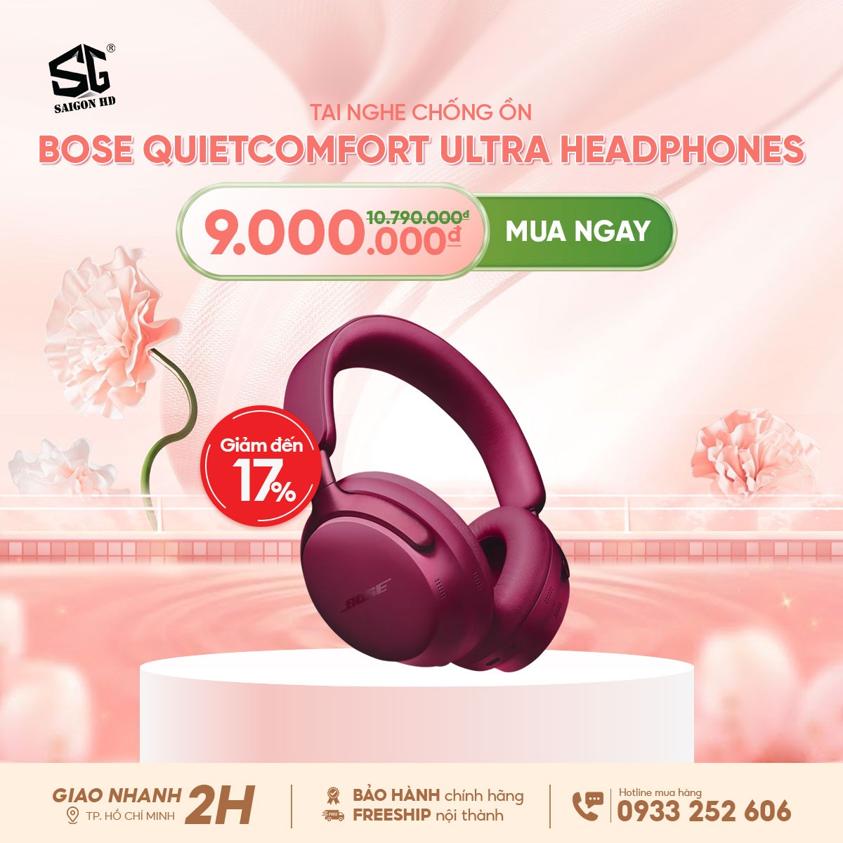 Khuyến m&atilde;i mừng ng&agrave;y 8/3 giảm gi&aacute; tai nghe chụp tai Bluetooth kh&ocirc;ng d&acirc;y chống ồn Bose QuietComfort Ultra Headphones ch&iacute;nh h&atilde;ng gi&aacute; rẻ nhất