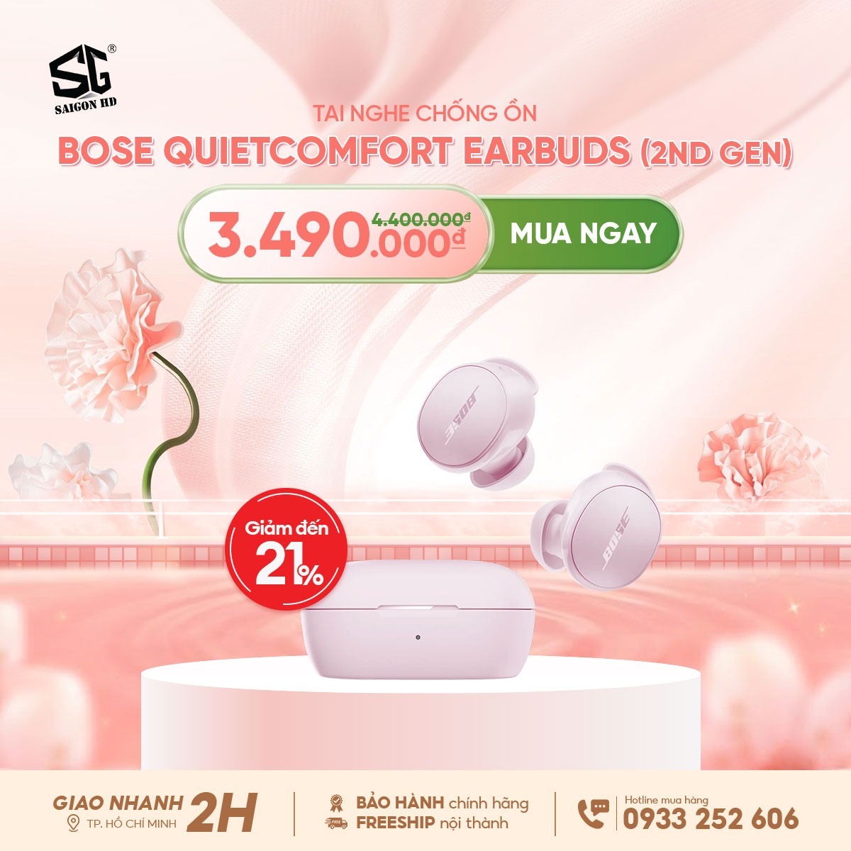 Khuyến m&atilde;i mừng ng&agrave;y 8/3 giảm gi&aacute; tai nghe True Wireless chống ồn Bose QuietComfort Earbuds 2nd Gen ch&iacute;nh h&atilde;ng gi&aacute; rẻ nhất