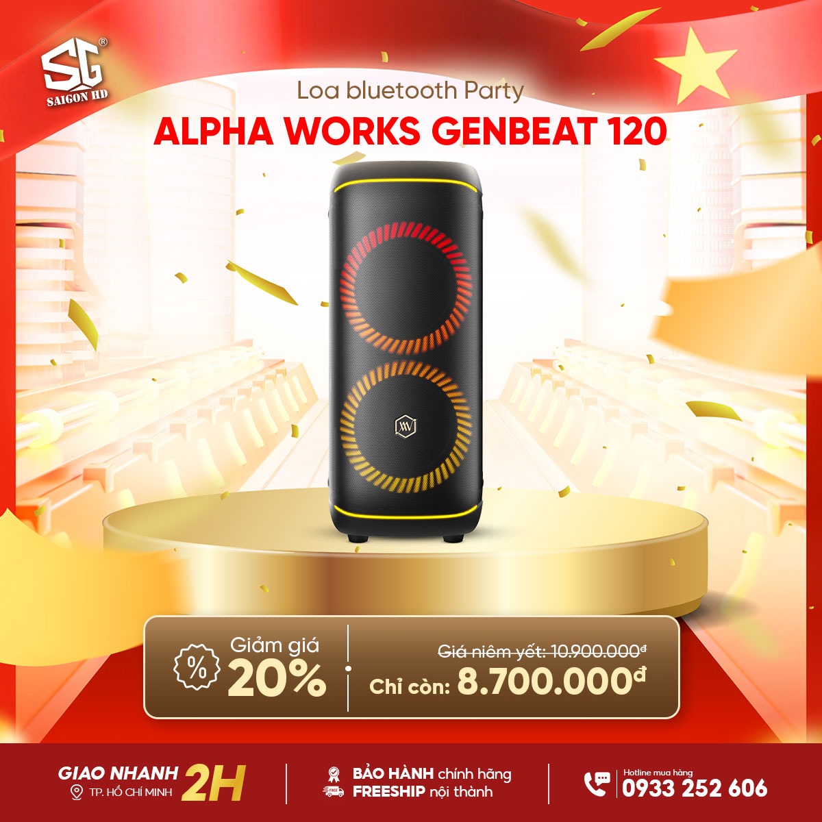 Loa kẹo k&eacute;o Karaoke Bluetooth di động Alpha Works GenBeat 120 ch&iacute;nh h&atilde;ng gi&aacute; rẻ nhất