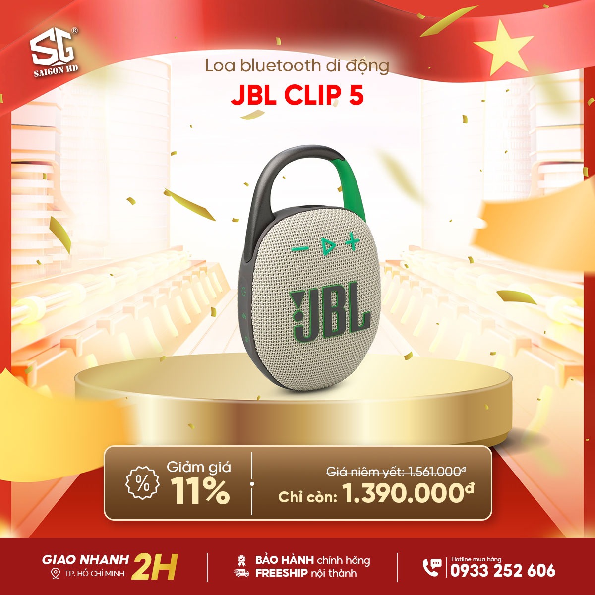 Loa Bluetooth di động JBL Clip 5 ch&iacute;nh h&atilde;ng gi&aacute; rẻ nhất