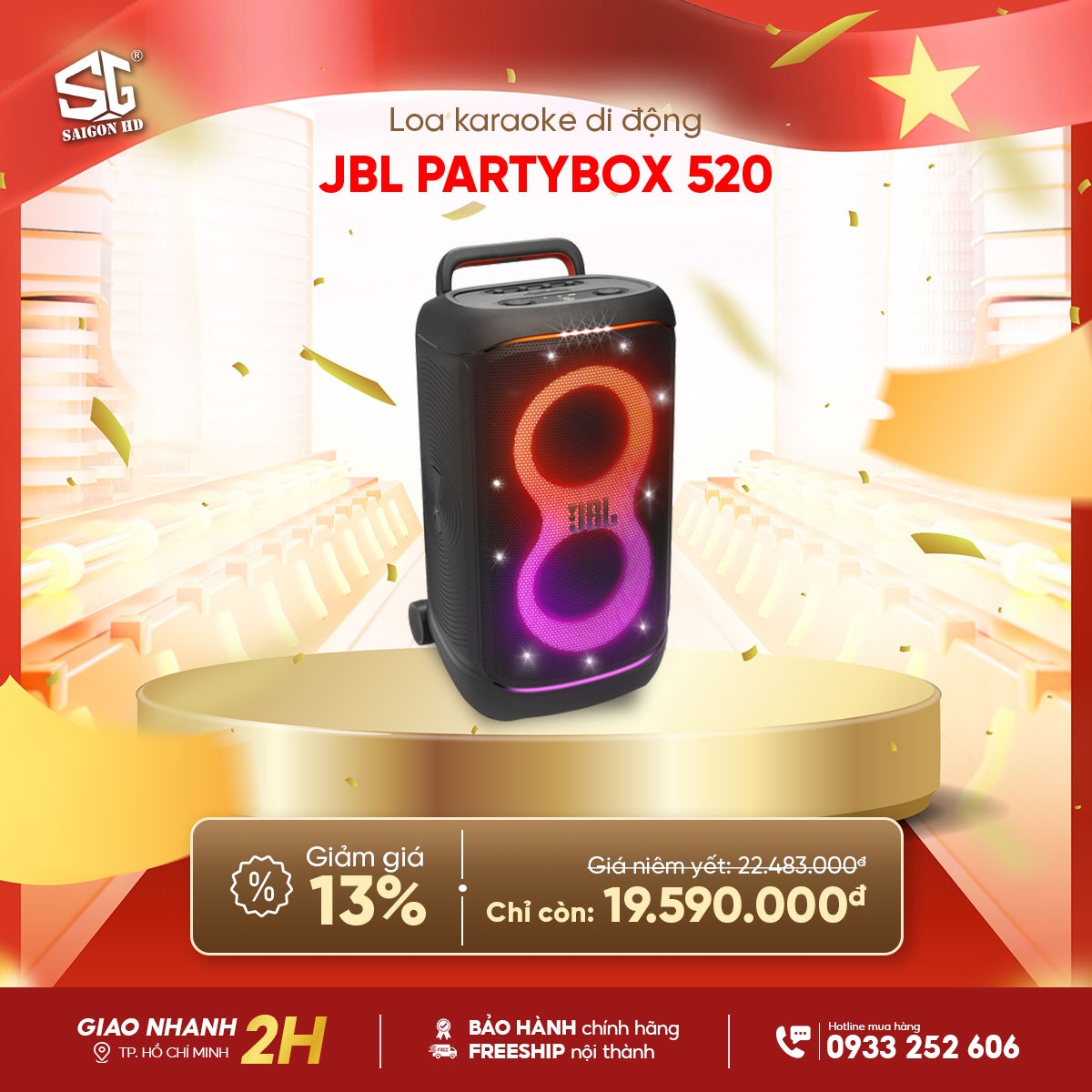 Loa kẹo k&eacute;o Karaoke Bluetooth di động JBL PartyBox 520 ch&iacute;nh h&atilde;ng gi&aacute; rẻ nhất