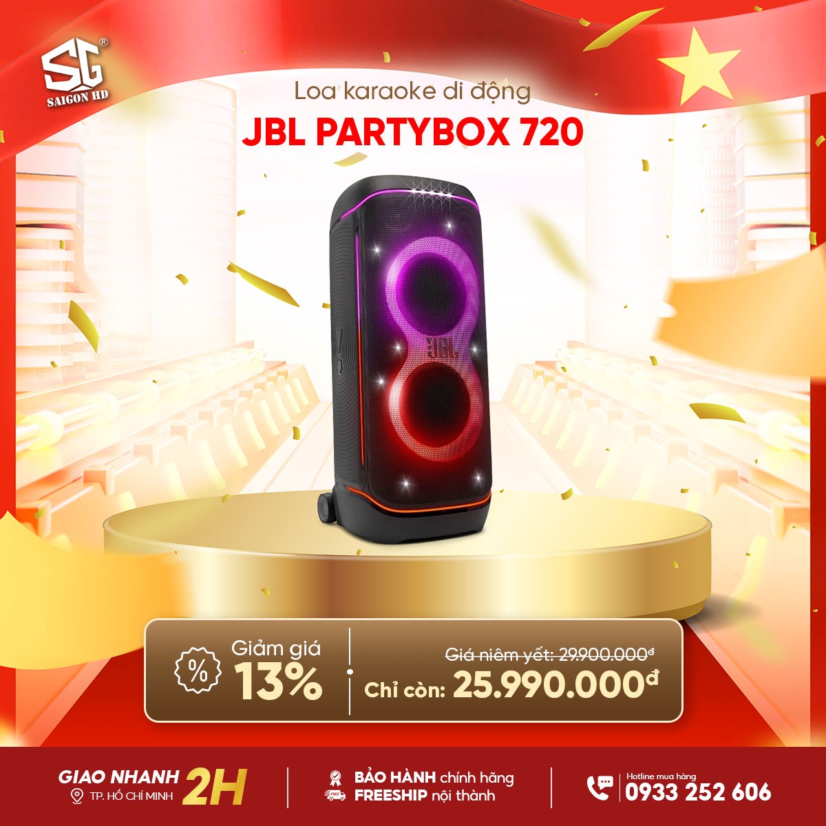 Loa kẹo k&eacute;o Karaoke Bluetooth di động JBL PartyBox 720 ch&iacute;nh h&atilde;ng gi&aacute; rẻ nhất