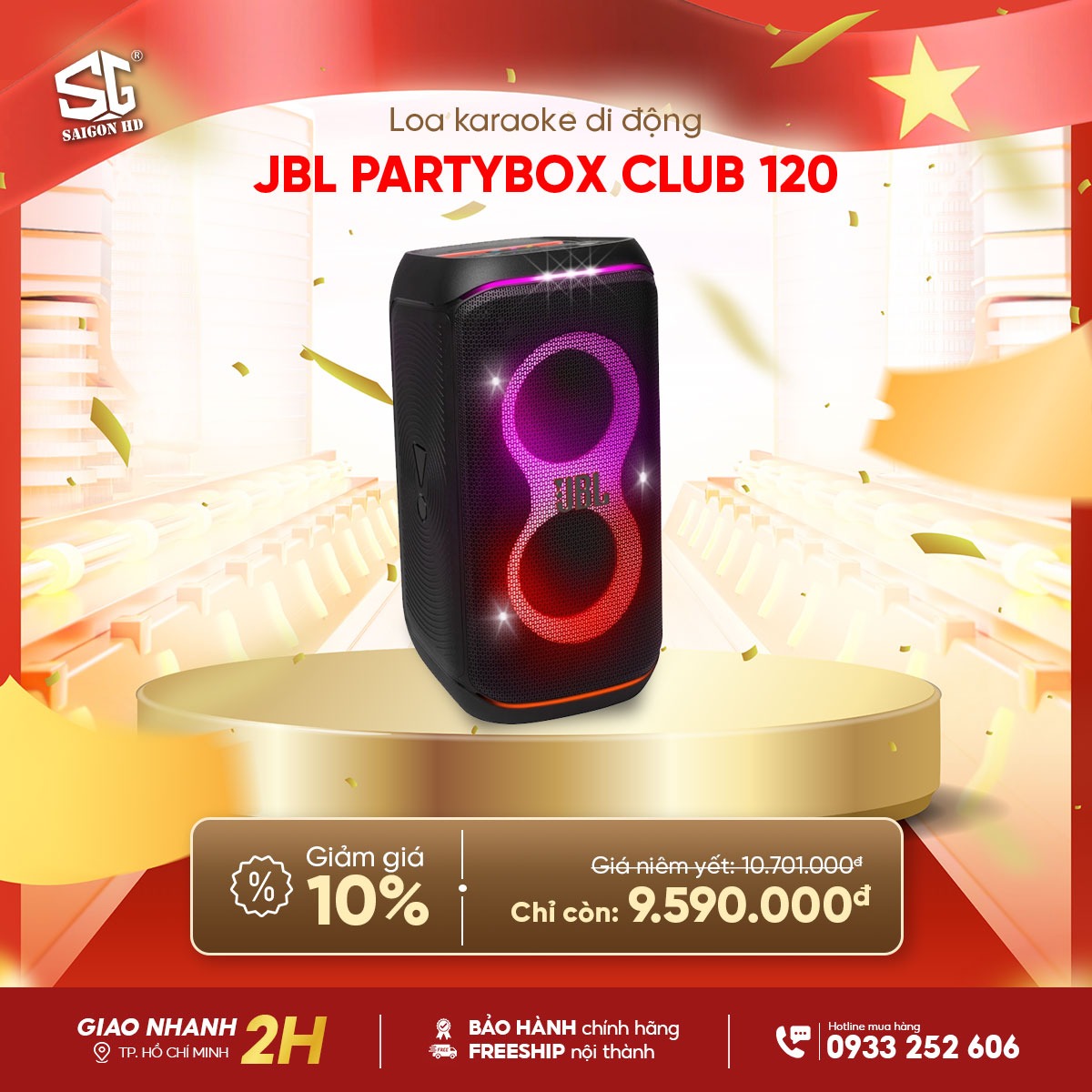 Loa kẹo k&eacute;o Karaoke Bluetooth di động JBL PartyBox Club 120 ch&iacute;nh h&atilde;ng gi&aacute; rẻ nhất