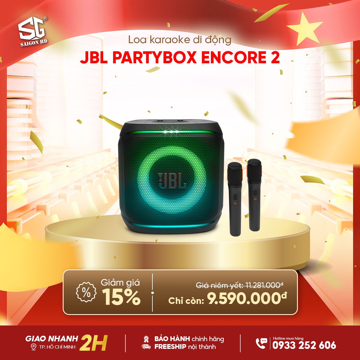 Loa kẹo k&eacute;o Karaoke Bluetooth di động JBL PartyBox Encore 2 ch&iacute;nh h&atilde;ng gi&aacute; rẻ nhất