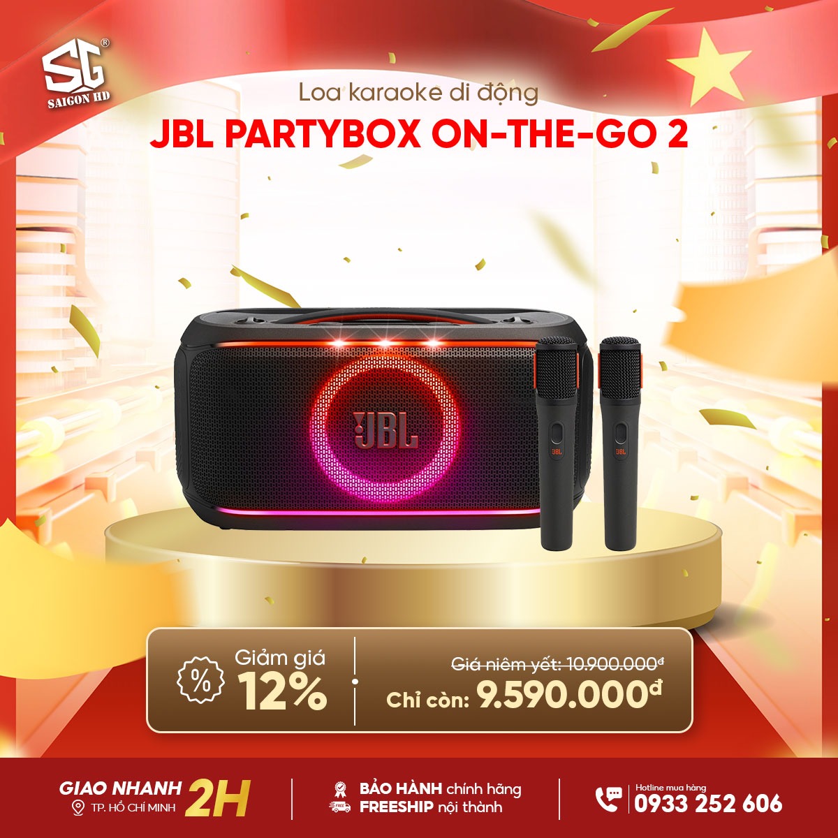 Loa kẹo k&eacute;o Karaoke Bluetooth di động JBL PartyBox On The Go 2 ch&iacute;nh h&atilde;ng gi&aacute; rẻ nhất