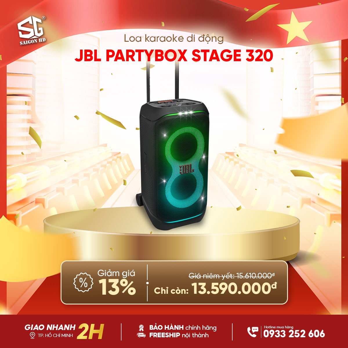 Loa kẹo k&eacute;o Karaoke Bluetooth di động JBL PartyBox Stage 320 ch&iacute;nh h&atilde;ng gi&aacute; rẻ nhất