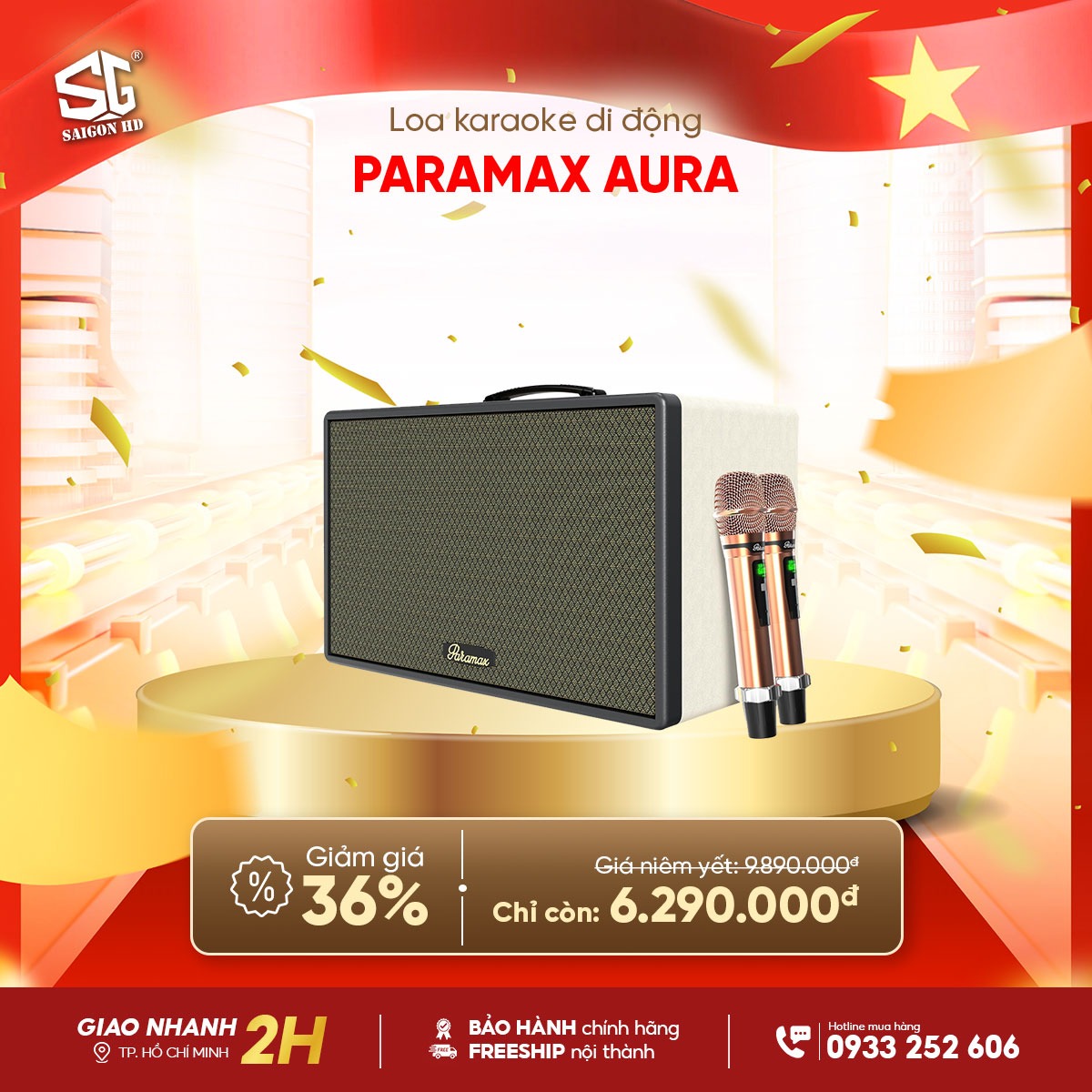 Loa kẹo k&eacute;o Karaoke Bluetooth di động Paramax Aura ch&iacute;nh h&atilde;ng gi&aacute; rẻ nhất