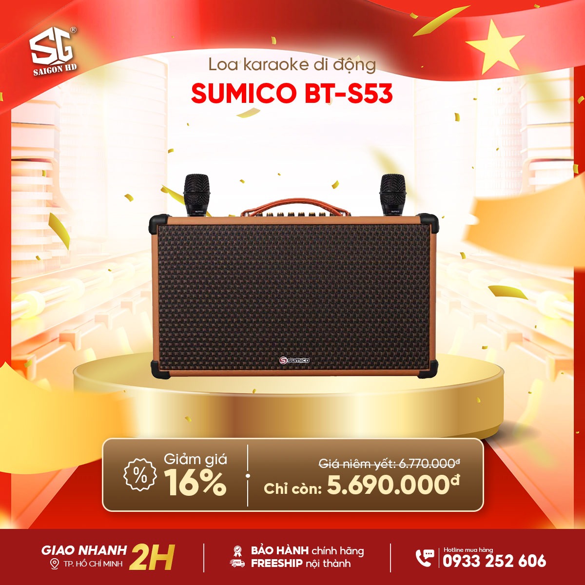 Loa kẹo k&eacute;o Karaoke Bluetooth di động Sumico BT S53 ch&iacute;nh h&atilde;ng gi&aacute; rẻ nhất