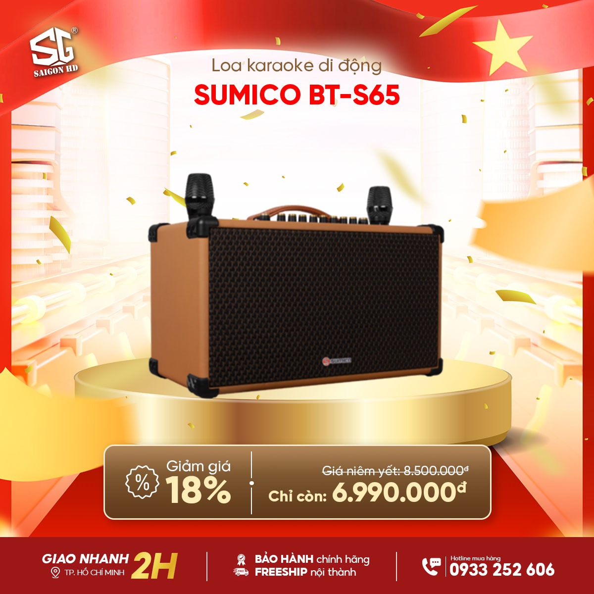 Loa kẹo k&eacute;o Karaoke Bluetooth di động Sumico BT S65 ch&iacute;nh h&atilde;ng gi&aacute; rẻ nhất