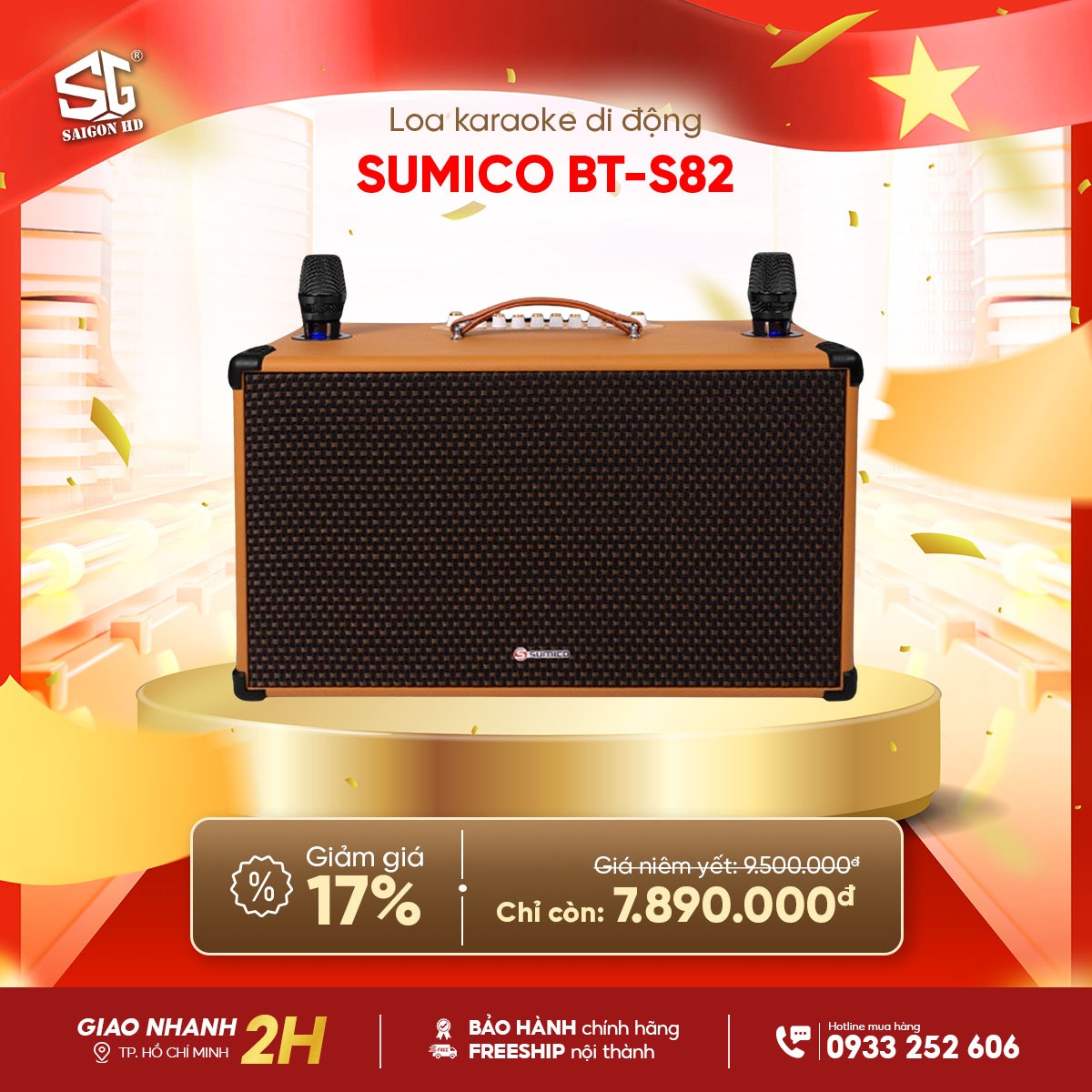 Loa kẹo k&eacute;o Karaoke Bluetooth di động Sumico BT S82 ch&iacute;nh h&atilde;ng gi&aacute; rẻ nhất