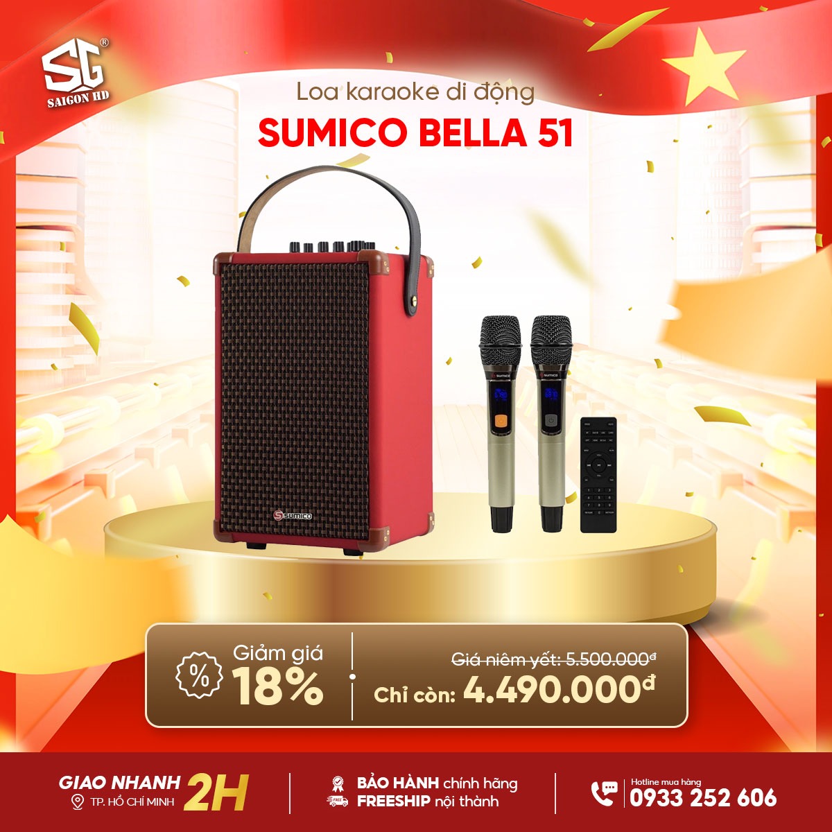 Loa kẹo k&eacute;o Karaoke Bluetooth di động Sumico Bella 51 ch&iacute;nh h&atilde;ng gi&aacute; rẻ nhất