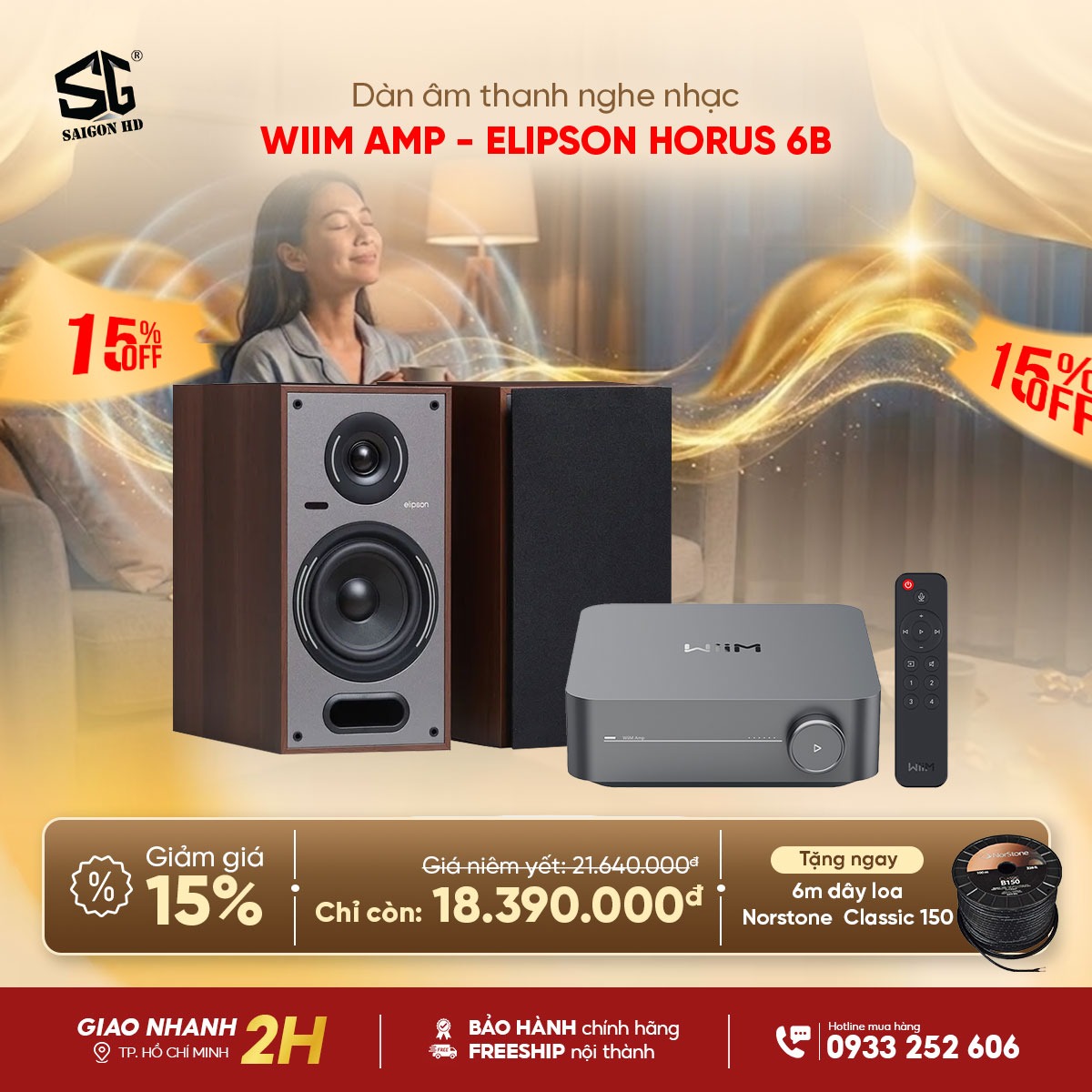 Khuyến m&atilde;i giảm gi&aacute; cực sốc d&agrave;n &acirc;m thanh nghe nhạc phối gh&eacute;p từ Amply nghe nhạc đa năng WiiM Amp & Cặp loa Bookshefl nghe nhạc Elipson Horus 6B ch&iacute;nh h&atilde;ng rẻ nhất