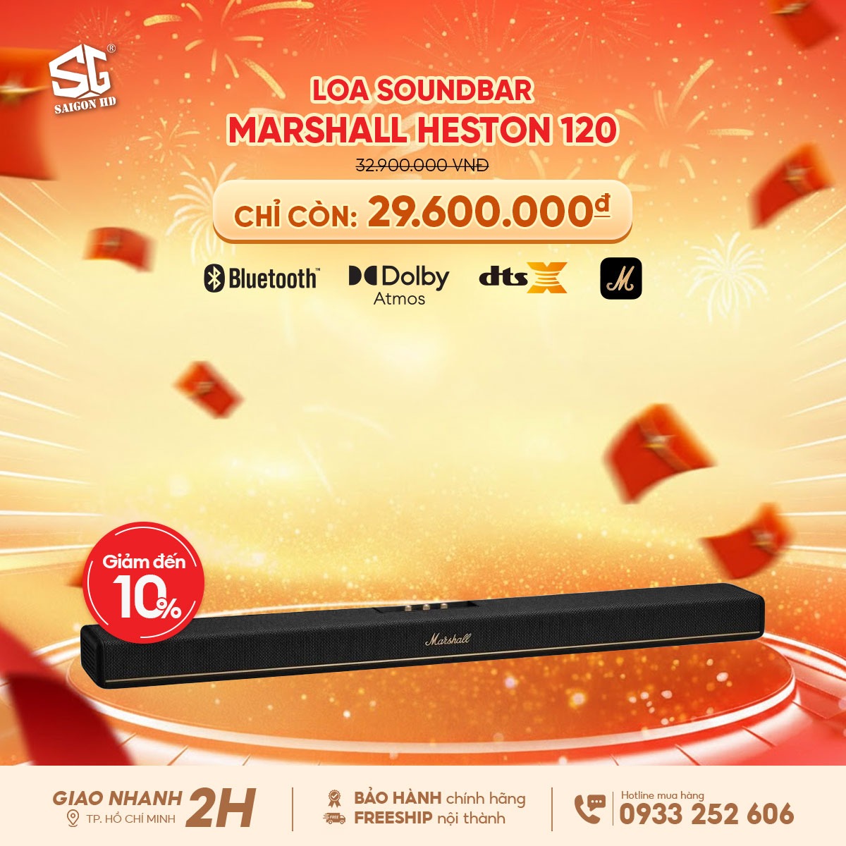 Khuyến m&atilde;i giảm gi&aacute; loa SoundBar cao cấp Marshall Heston 120 ch&iacute;nh h&atilde;ng rẻ nhất