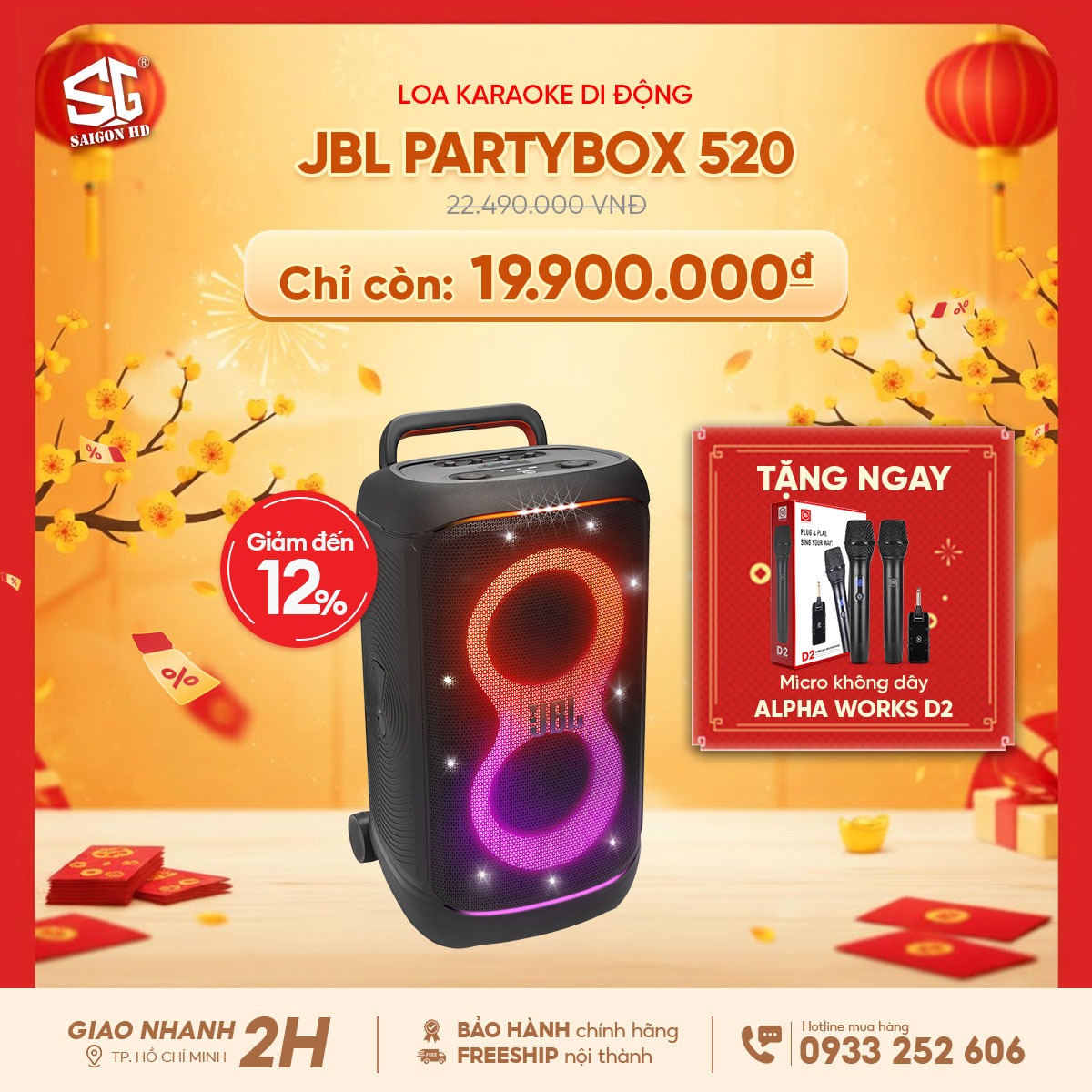 Khuyến m&atilde;i giảm gi&aacute; loa k&eacute;o Karaoke Bluetooth di động JBL PartyBox 520 ch&iacute;nh h&atilde;ng rẻ nhất