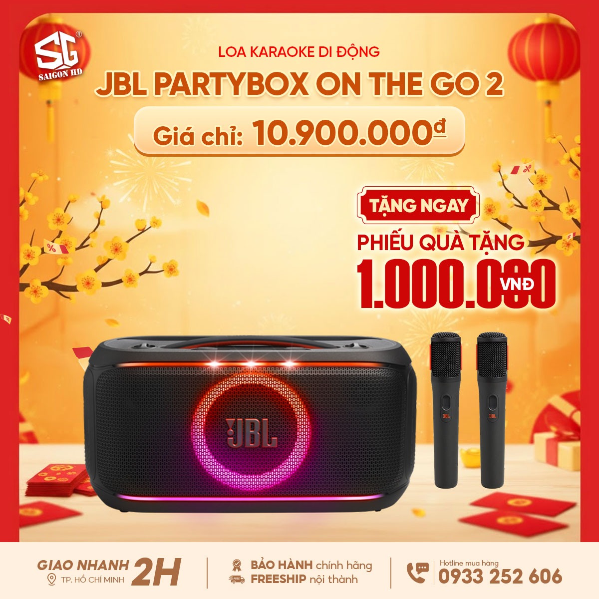 Khuyến m&atilde;i giảm gi&aacute; loa k&eacute;o Karaoke Bluetooth di động JBL PartyBox On The Go 2 ch&iacute;nh h&atilde;ng rẻ nhất
