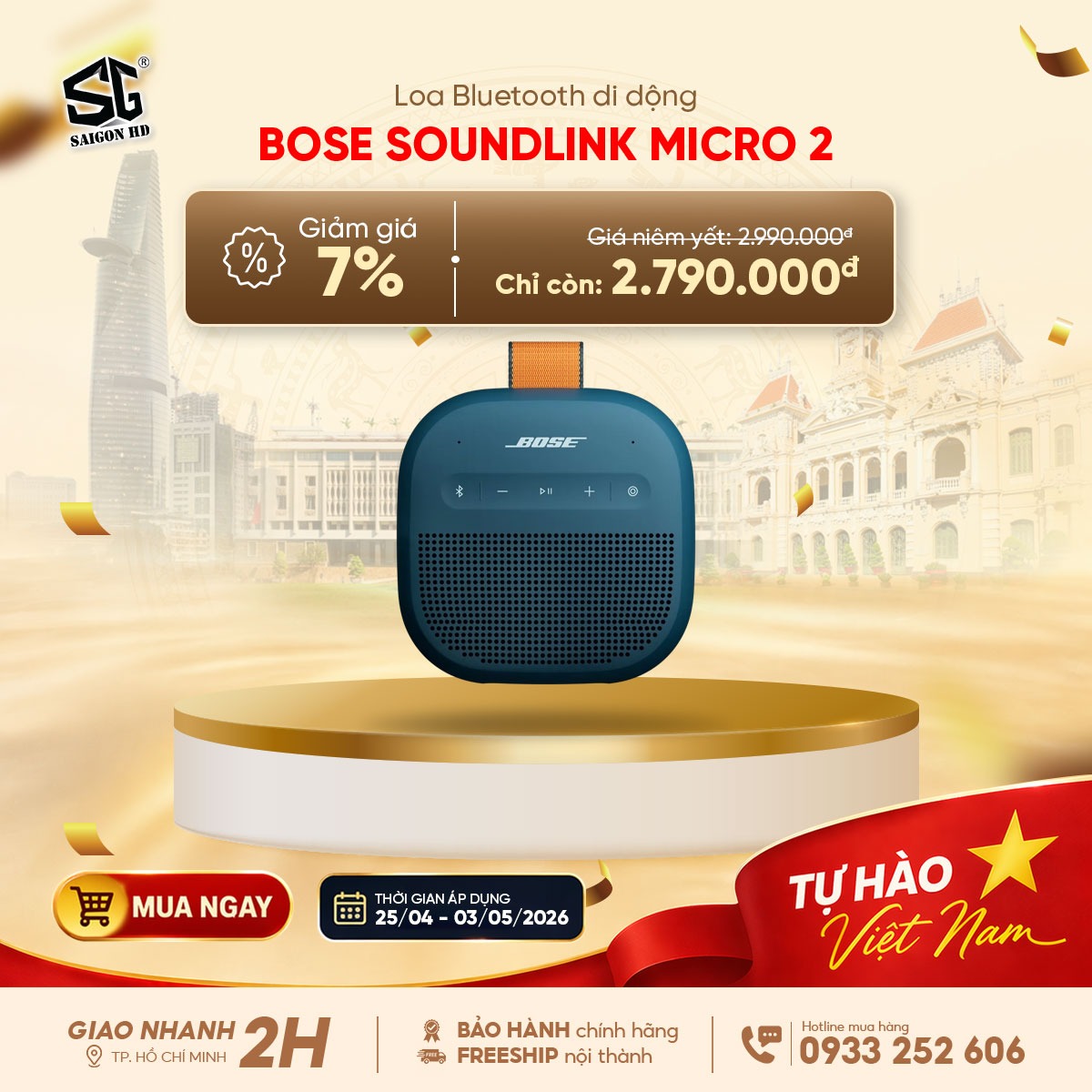 Khuyến m&atilde;i giảm gi&aacute; loa Bluetooth di động Bose SoundLink Micro 2 ch&iacute;nh h&atilde;ng rẻ nhất