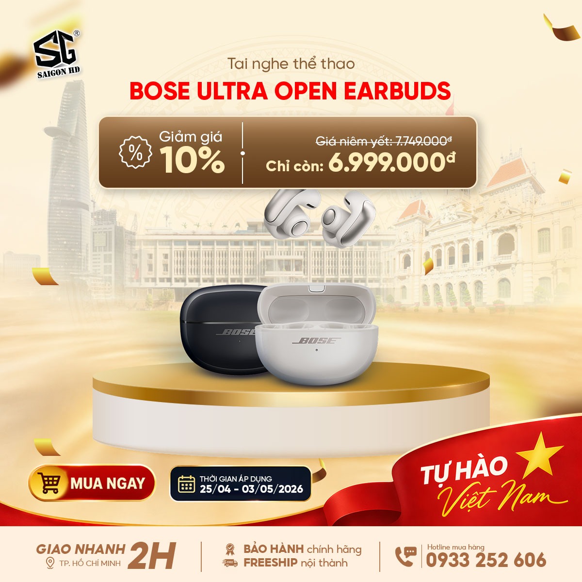 Khuyến m&atilde;i giảm gi&aacute; tai nghe True Wireless thể thao Bose Ultra Open Earbuds ch&iacute;nh h&atilde;ng rẻ nhất