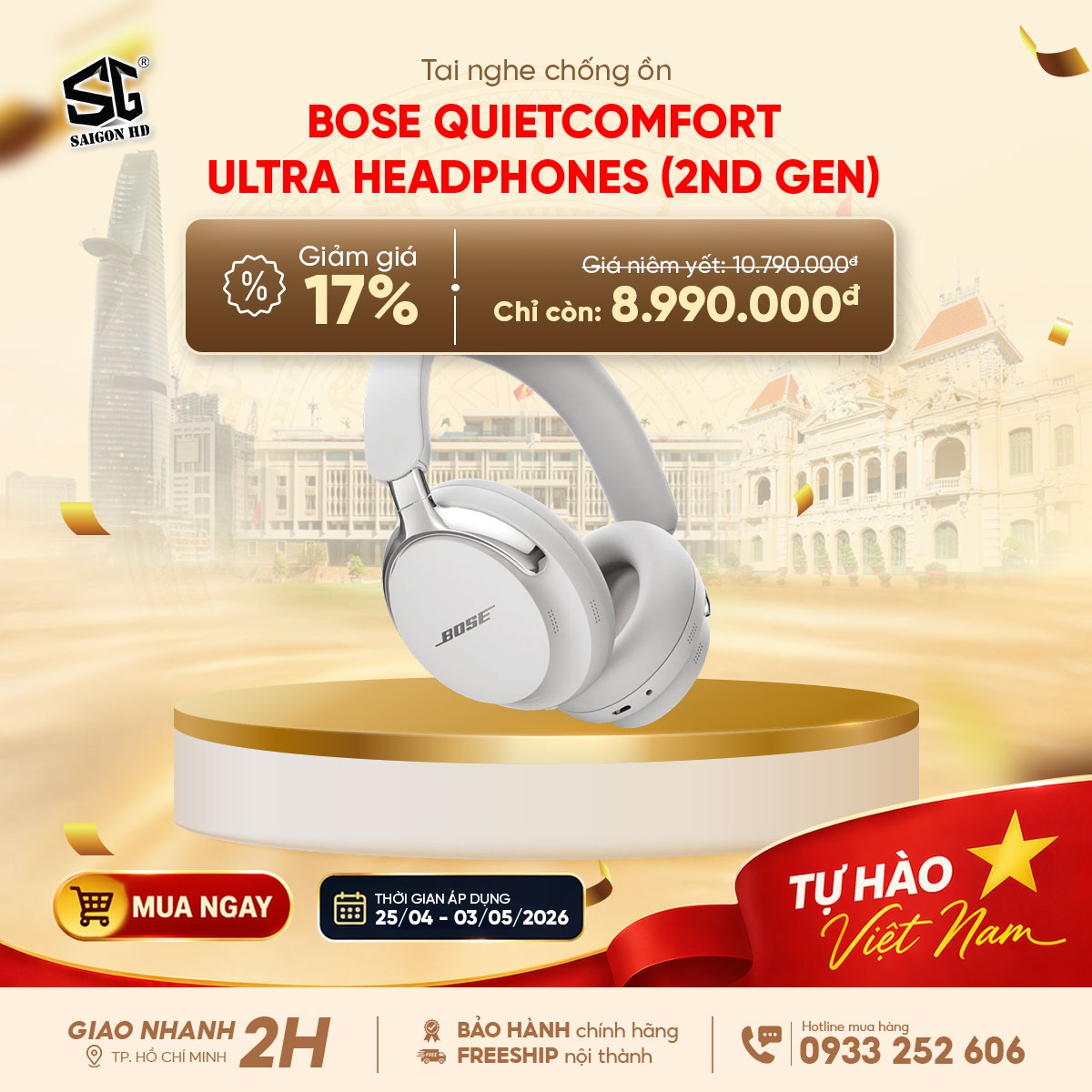 Khuyến m&atilde;i giảm gi&aacute; tai nghe Bluetooth chụp tai chống ồn Bose QuietComfort Ultra Headphones ch&iacute;nh h&atilde;ng rẻ nhất