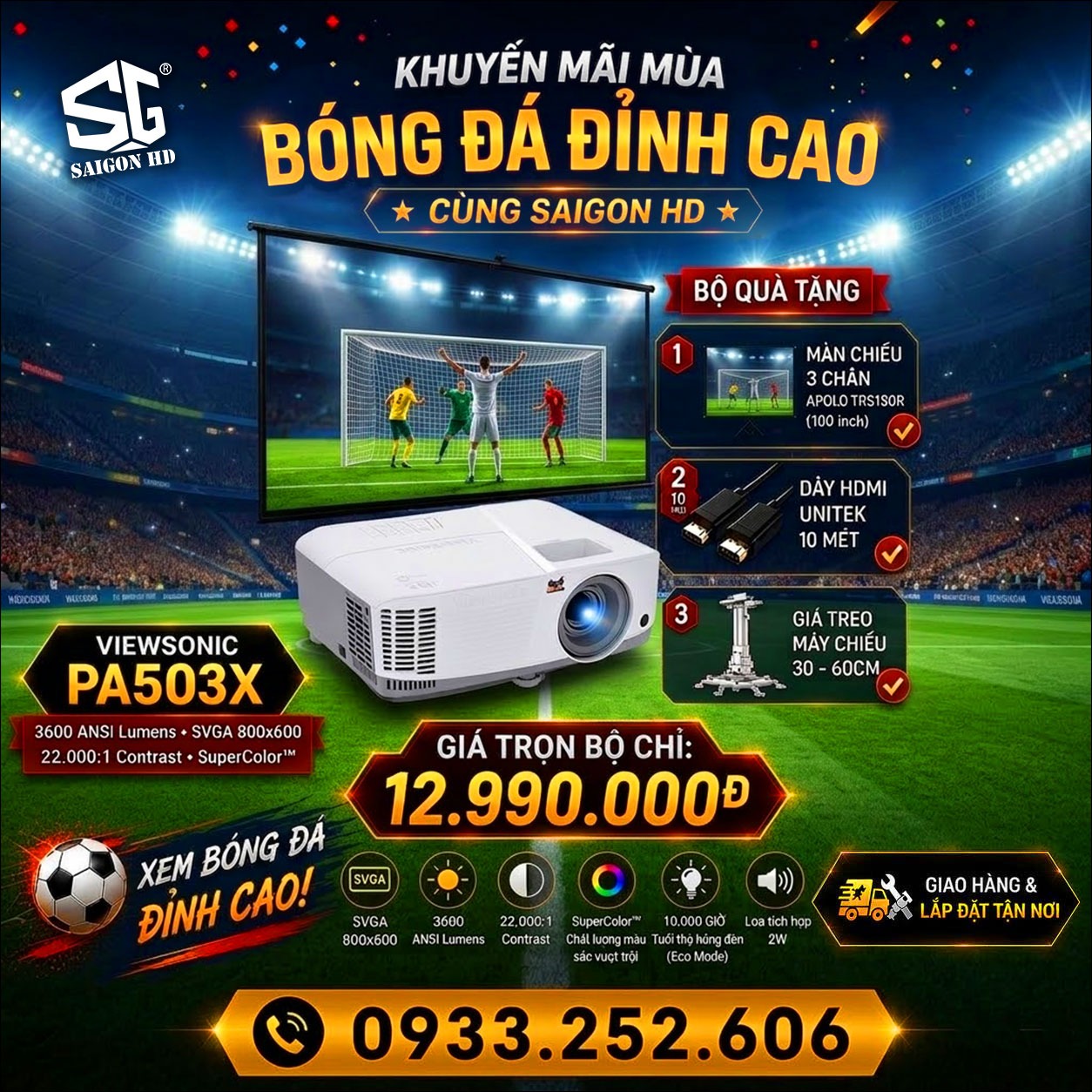 M&aacute;y chiếu b&oacute;ng đ&aacute; Viewsonic PA503X khuyến m&atilde;i m&ugrave;a World Cup 2026