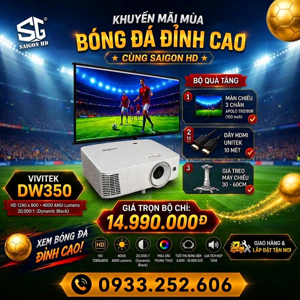 M&aacute;y chiếu b&oacute;ng đ&aacute; Vivitek DW350 khuyến m&atilde;i m&ugrave;a World Cup 2026