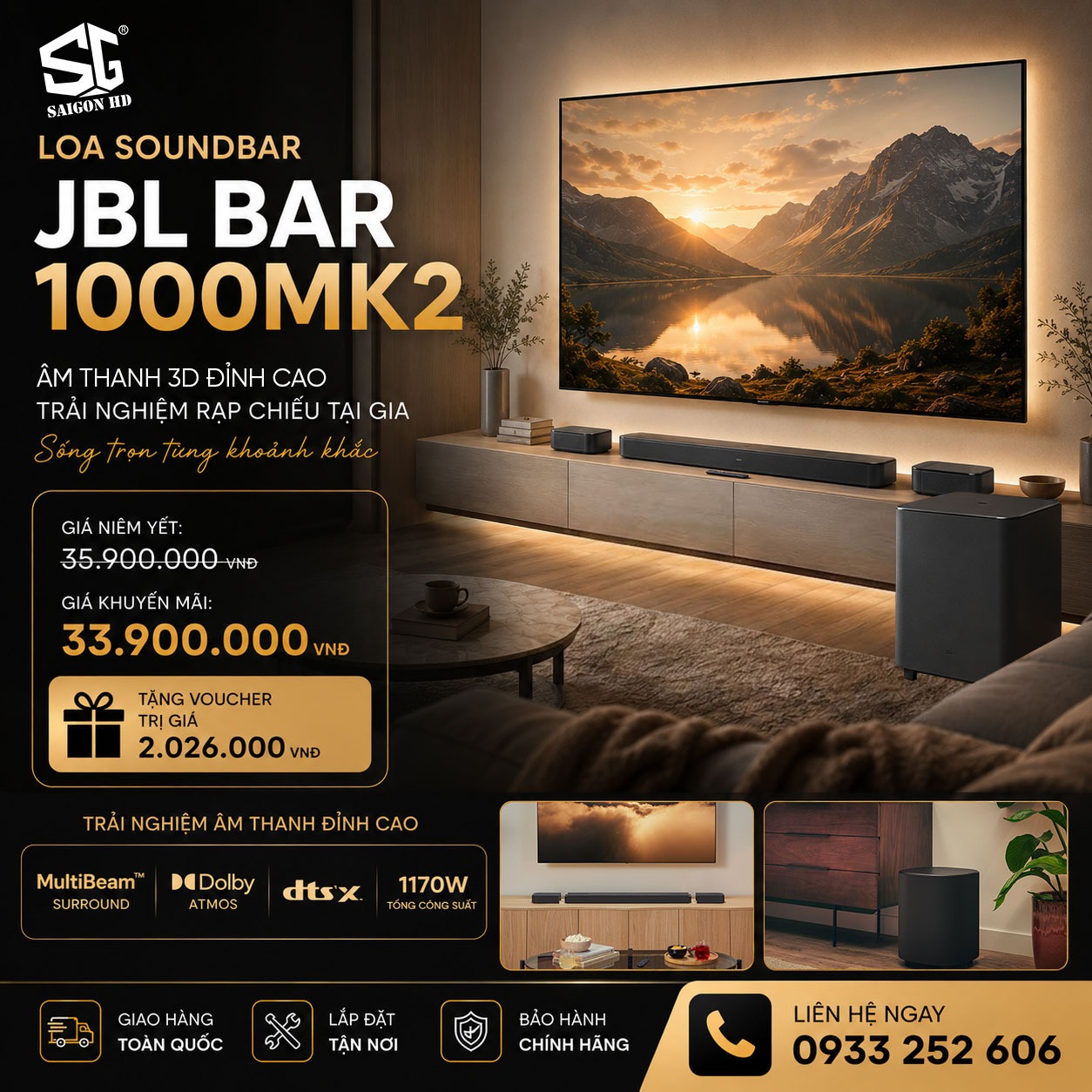 Khuyến m&atilde;i giảm gi&aacute; loa soundbar JBL Bar 1000MK2 ch&iacute;nh h&atilde;ng gi&aacute; rẻ