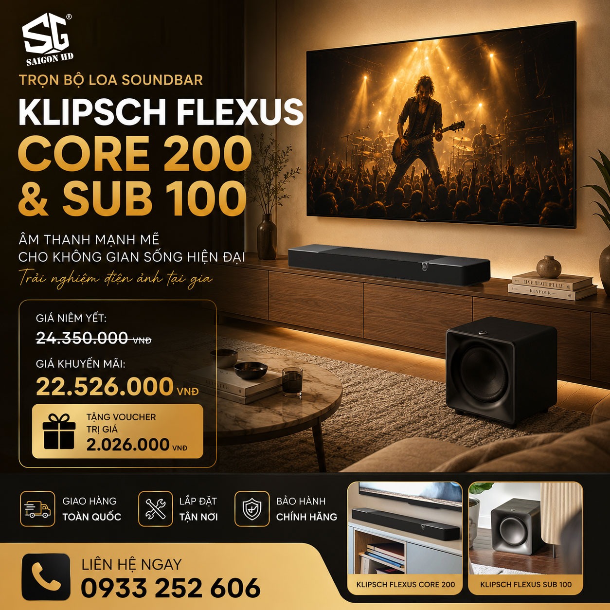 Khuyến m&atilde;i giảm gi&aacute; d&agrave;n &acirc;m thanh soundbar Klipsch Flexus Core 200 & Klipsch Flexus Sub 100 ch&iacute;nh h&atilde;ng gi&aacute; rẻ