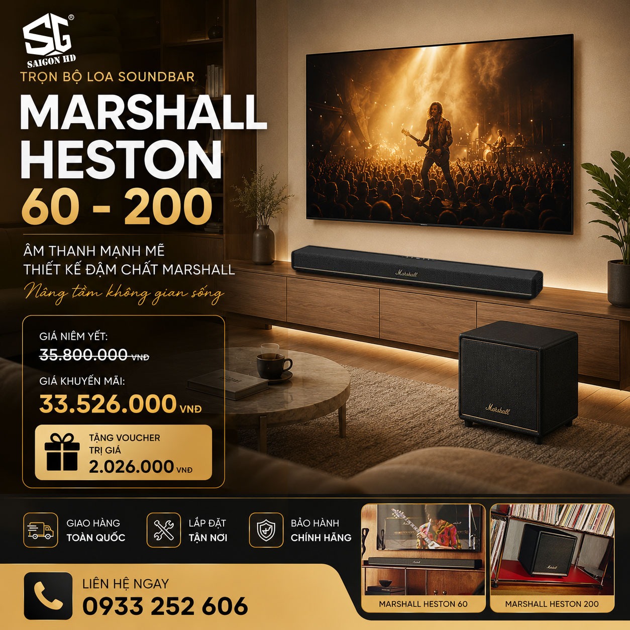 Khuyến m&atilde;i giảm gi&aacute; d&agrave;n &acirc;m thanh soundbar Marshall Heston 60 & Marshall Heston Sub 200 cao cấp ch&iacute;nh h&atilde;ng gi&aacute; rẻ