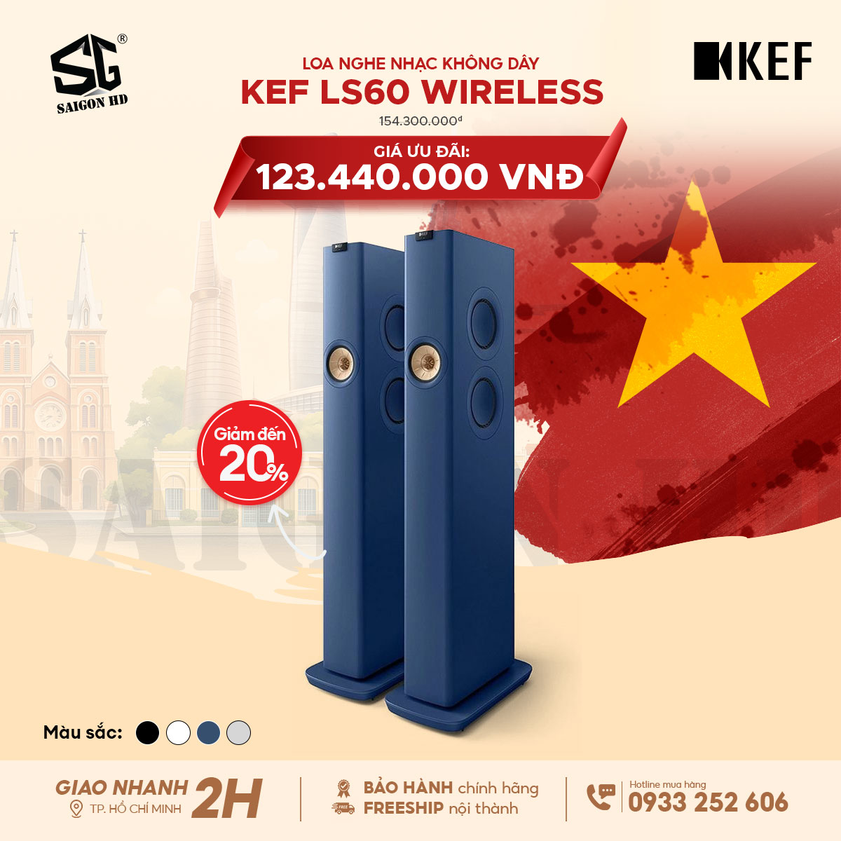 Cặp loa cột không dây thông minh tích hợp Amply KEF LS60 Wireless