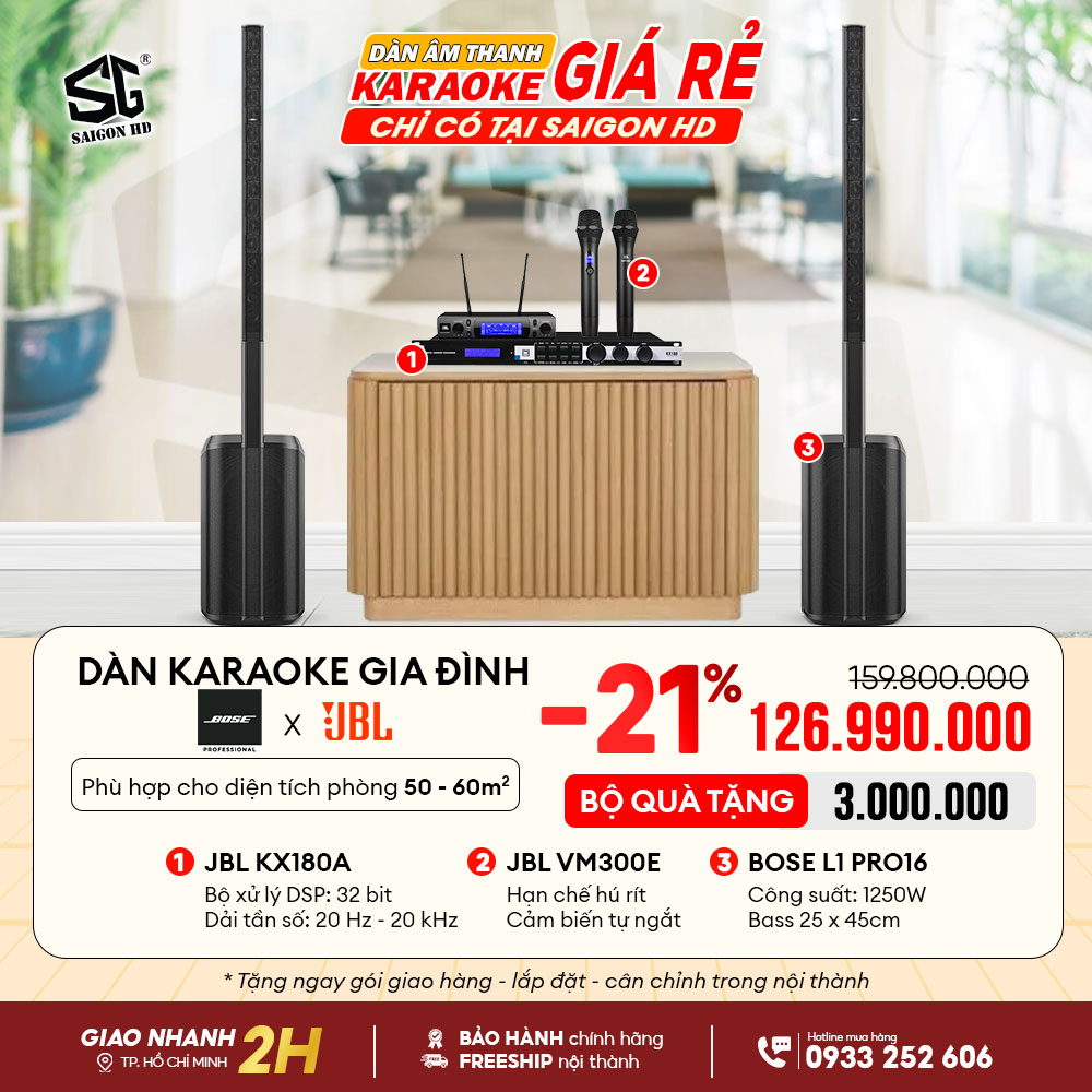 Combo trải nghiệm 04: Dàn Karaoke gia đình với Mixer JBL KX180A + Loa Bose L1 Pro16 + Micro không dây JBL VM300E