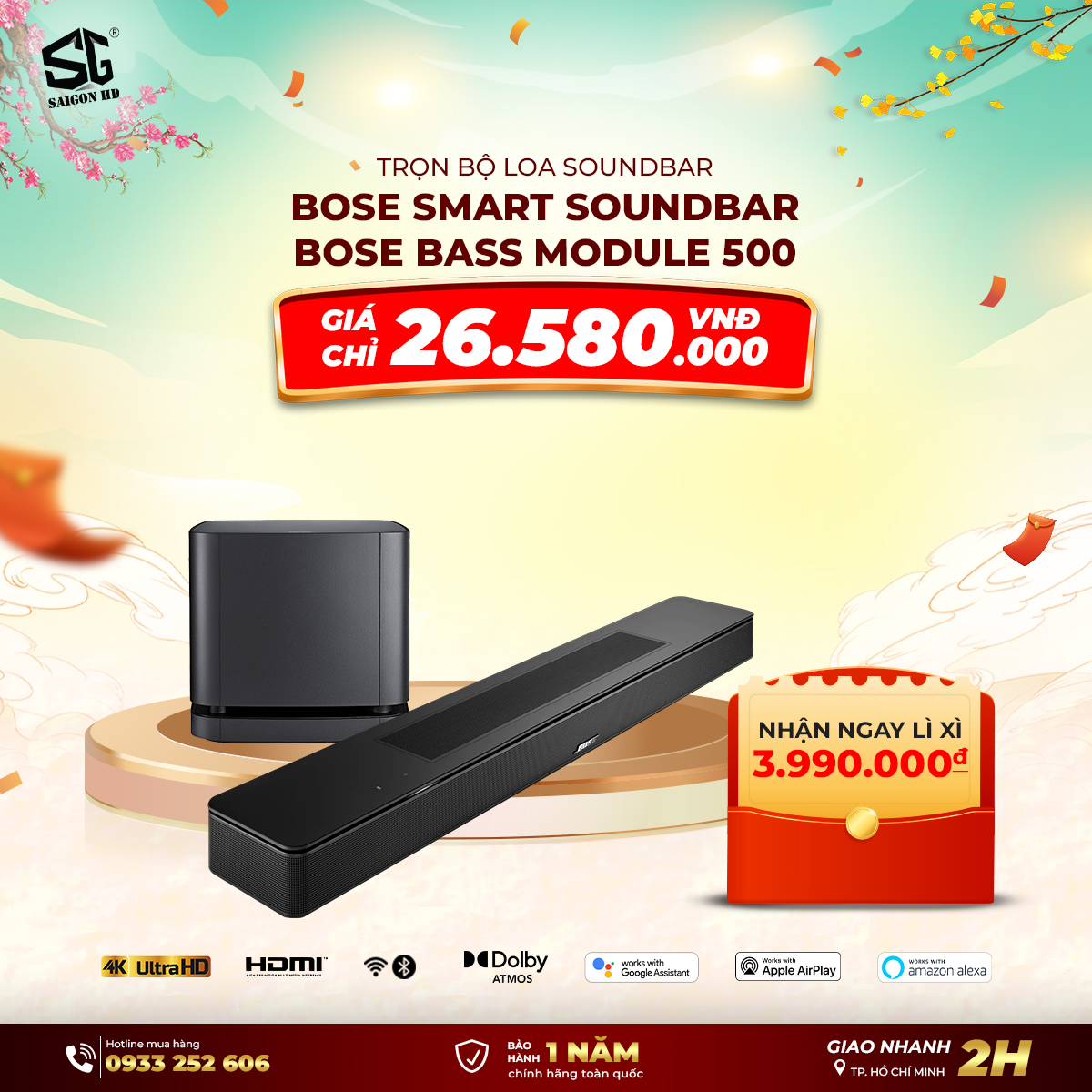 Trọn bộ Loa Bose Smart SoundBar + Bose Bass Module 500