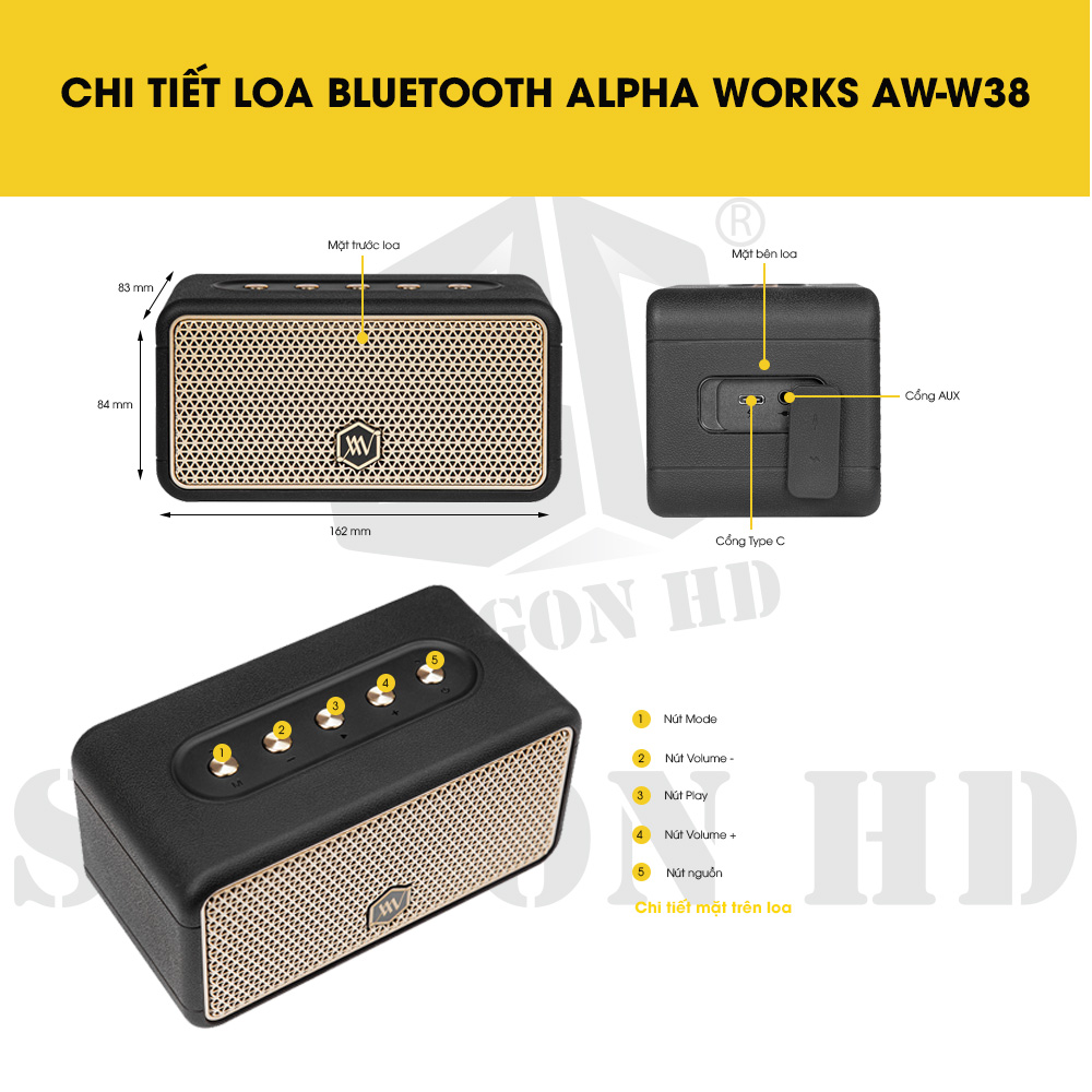 CHI TIẾT LOA BLUETOOTH ALPHA WORKS W38